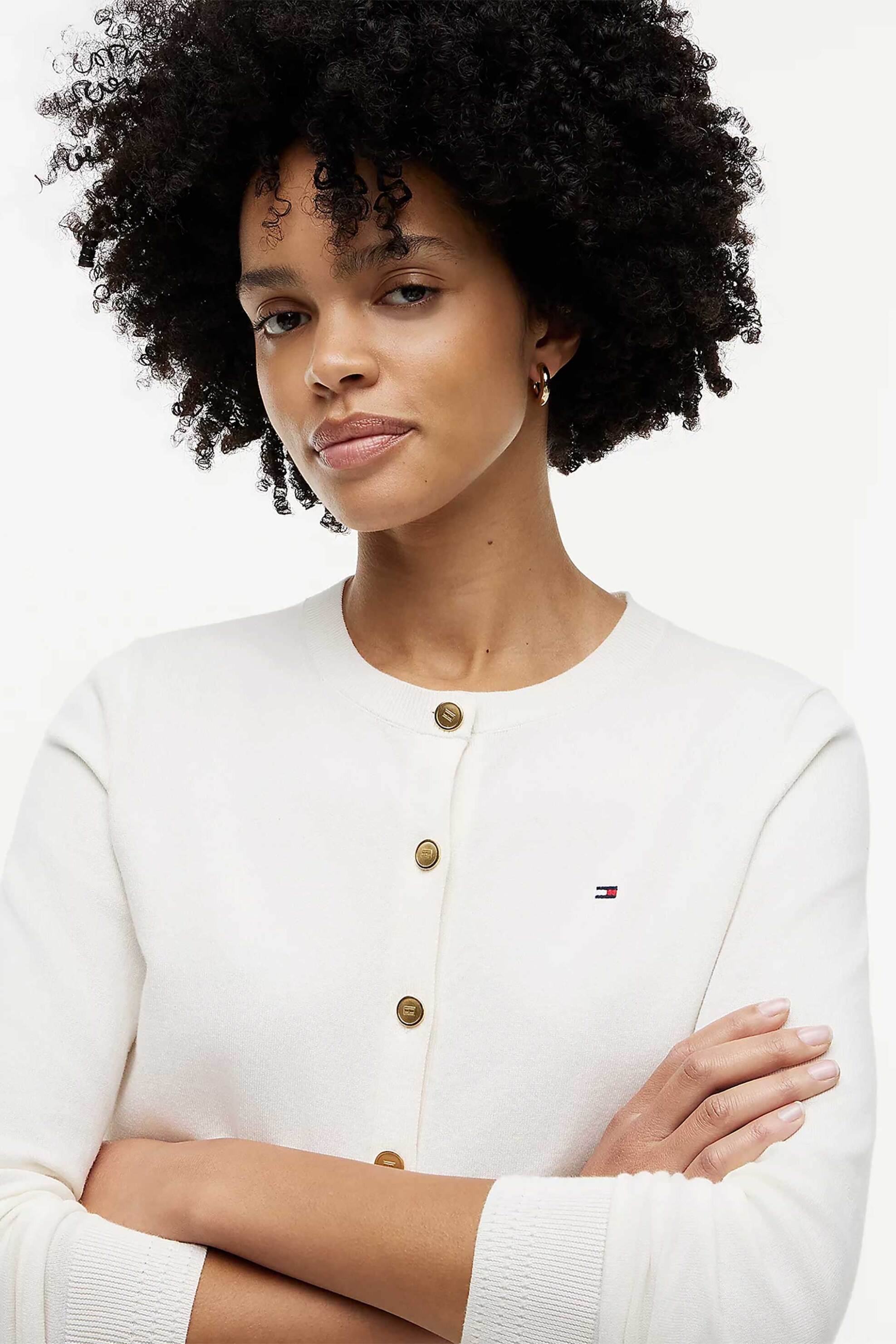 Tommy Hilfiger γυναικεία πλεκτή ζακέτα με κεντημένο λογότυπο Regular Fit - WW0WW42370 Λευκό