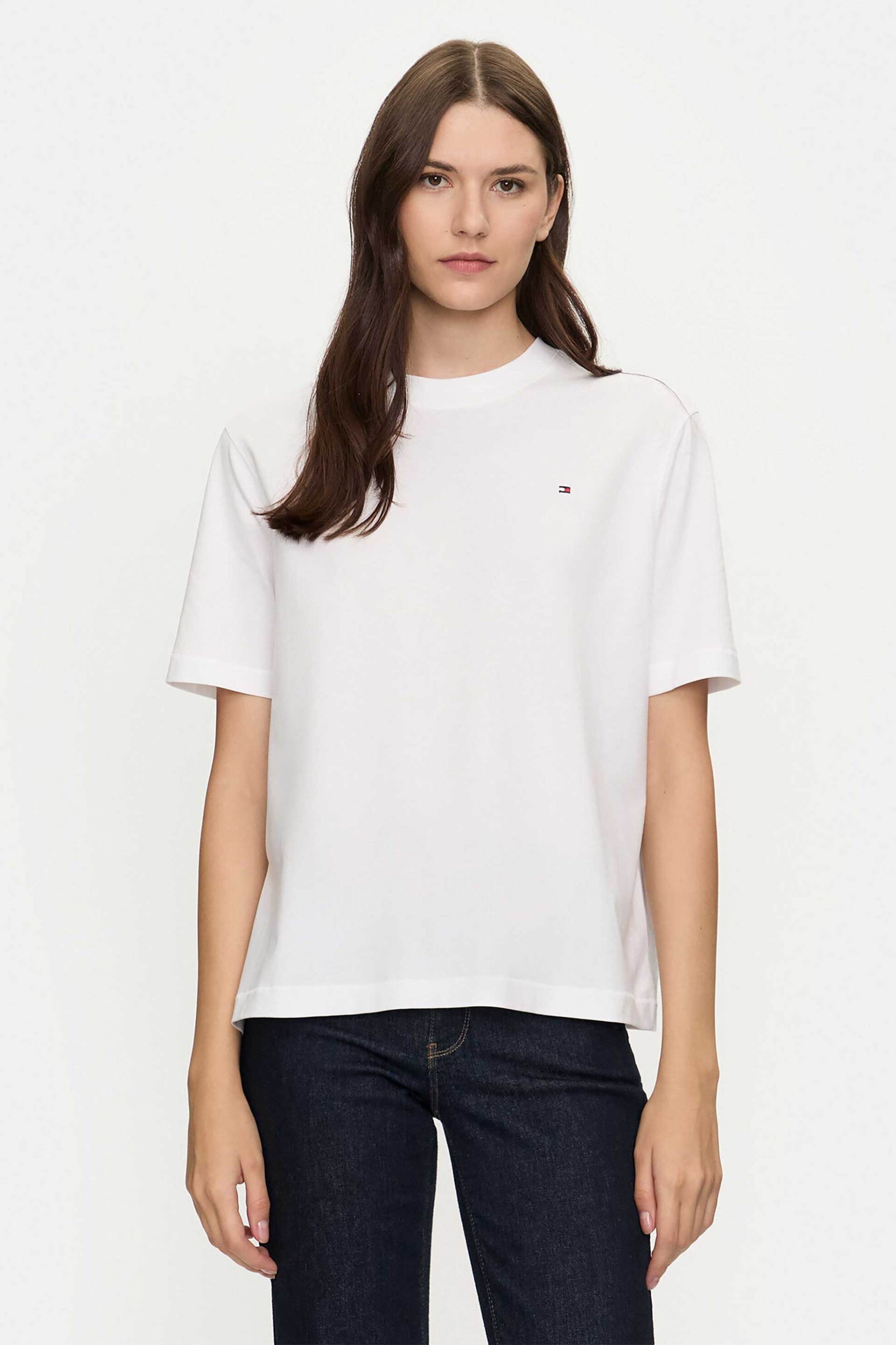  Tommy Hilfiger γυναικείο T-shirt μονόχρωμο με λογότυπο Relaxed Fit - WW0WW43597 Λευκό 2025