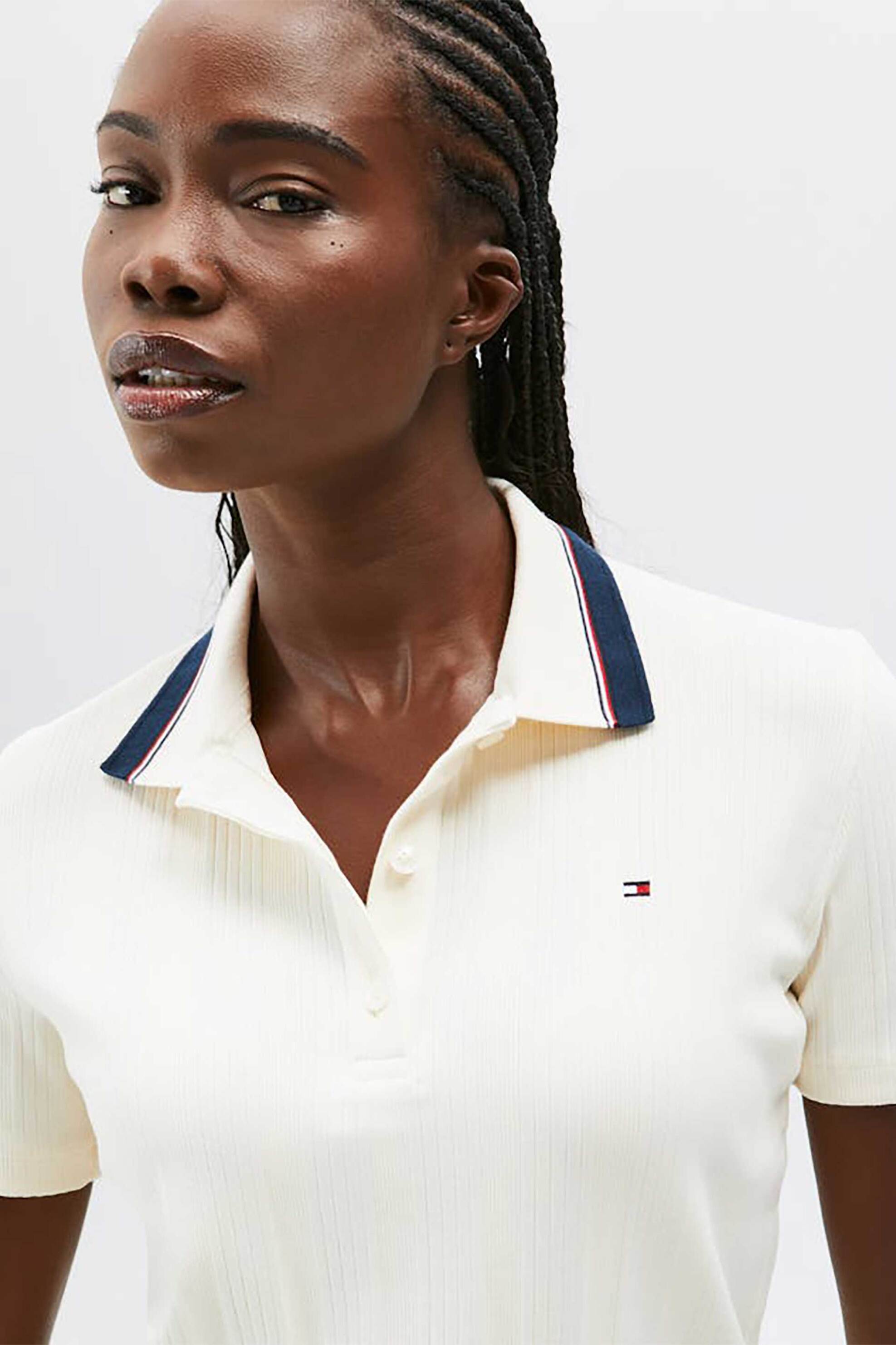 Tommy Hilfiger γυναικεία μπλούζα πόλο μονόχρωμη πικέ Regular Fit - WW0WW43925 Υπόλευκο φωτογραφία