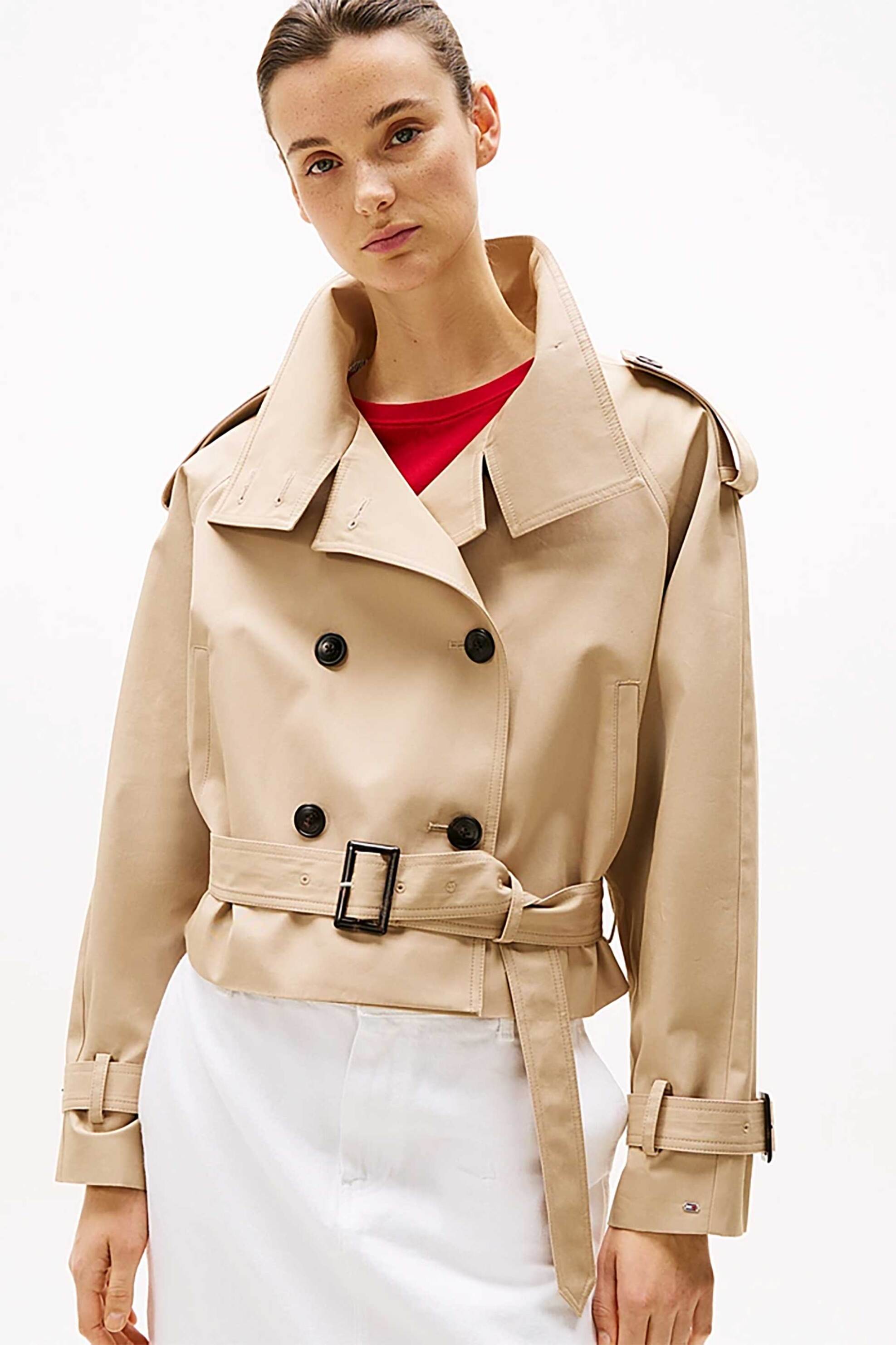 TOMMY HILFIGER Tommy Hilfiger γυναικεία καμπαρντίνα cropped - WW0WW43933 Μπεζ