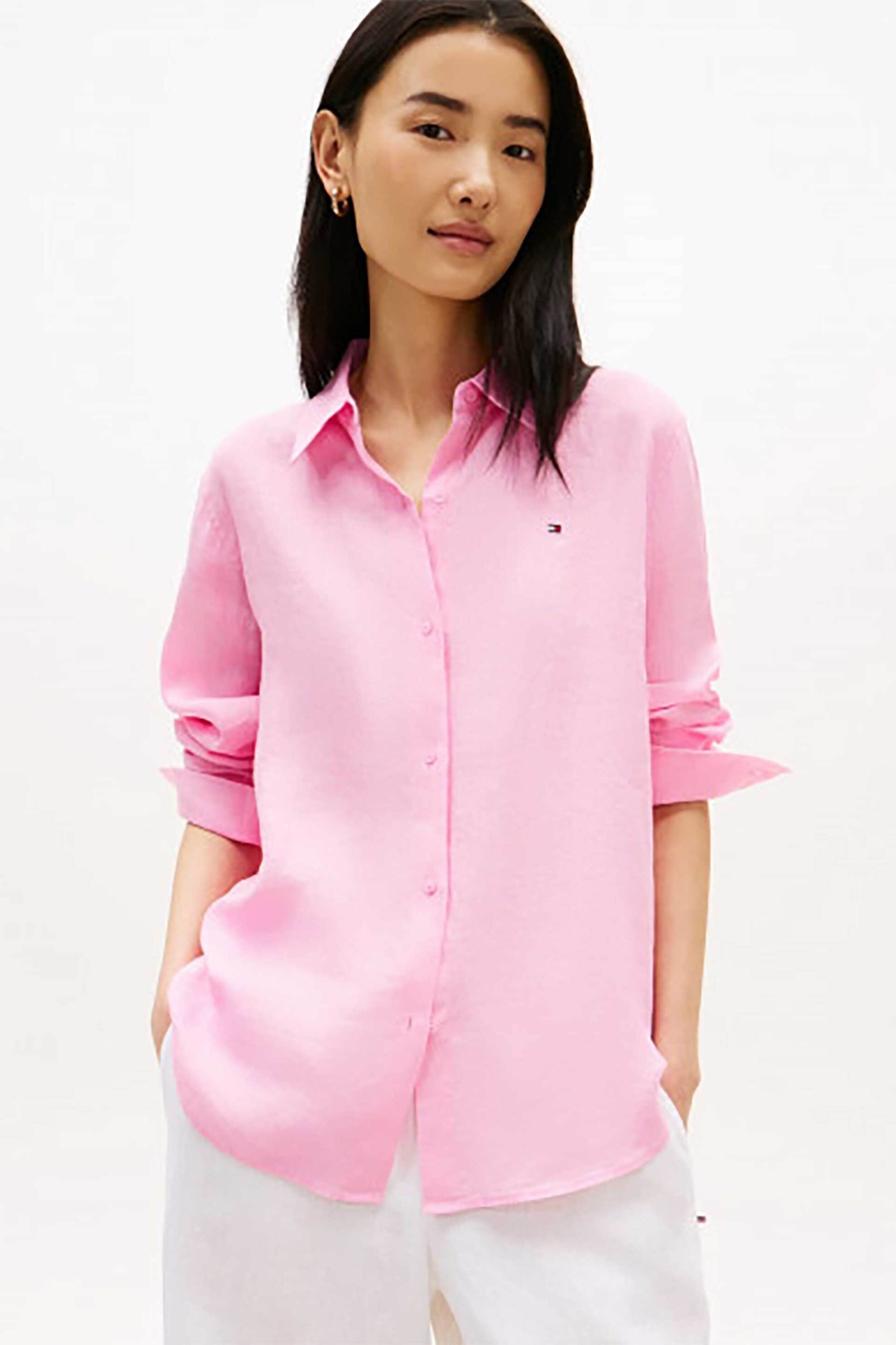 Tommy Hilfiger γυναικείο πουκάμισο με λογότυπο στο στήθος - WW0WW44679 Ροζ