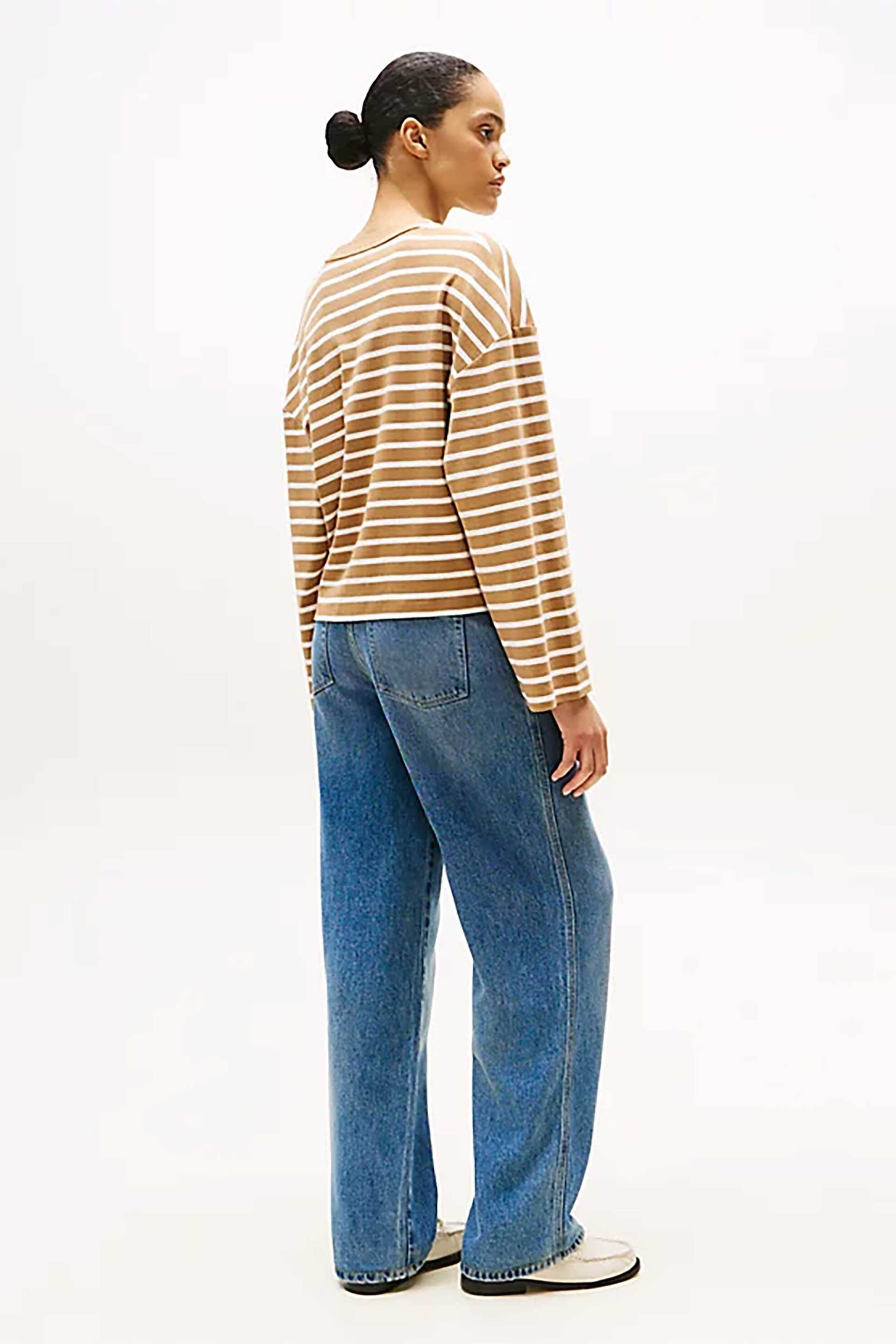 Tommy Hilfiger γυναικεία μακρυμάνικη μπλούζα με ριγέ σχέδιο Relaxed Fit - WW0WW45519 Μπεζ φωτογραφία