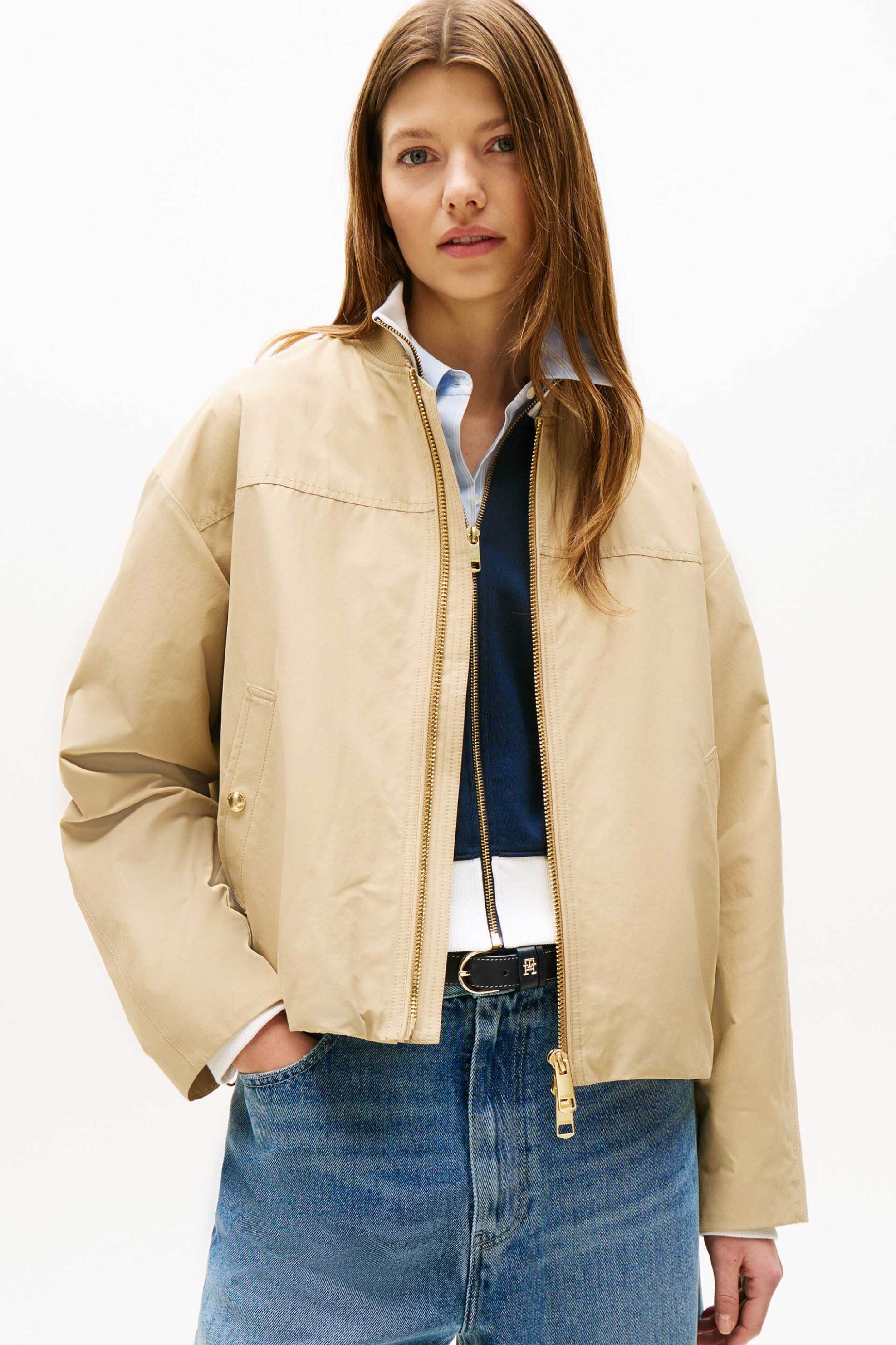 TOMMY HILFIGER Tommy Hilfiger γυναικείο αδιάβροχο bomber Reular Fit - WW0WW45619 Εκρού