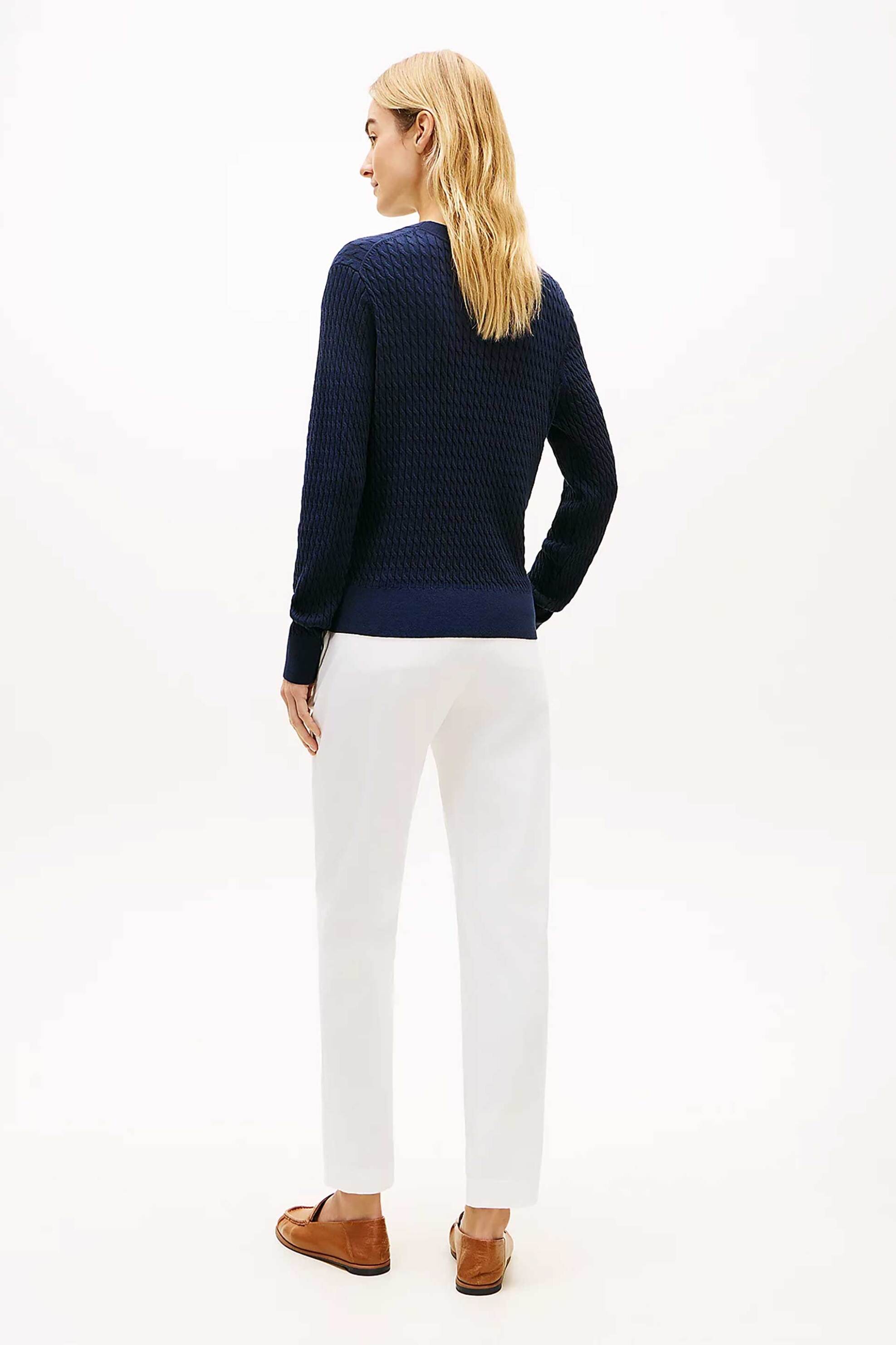 Tommy Hilfiger Γυναικείο Πουλόβερ με Cable Knit Pattern Και Κεντημένο Λογότυπο Regular Fit - Ww0Ww44993 Μπλε Σκούρο