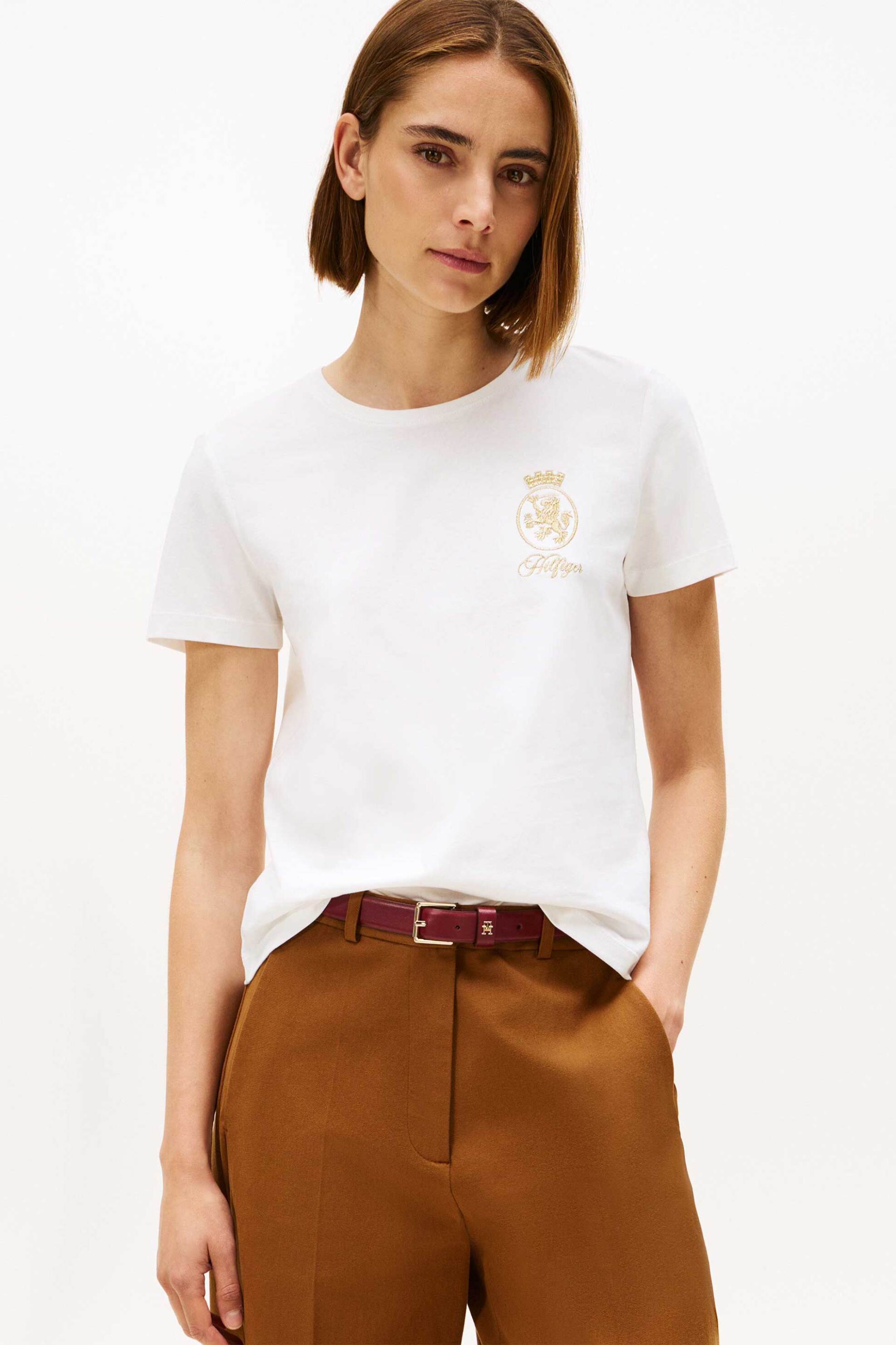 Tommy Hilfiger γυναικείο T-shirt μονόχρωμο με λογότυπο Regular Fit - WW0WW46153 Λευκό