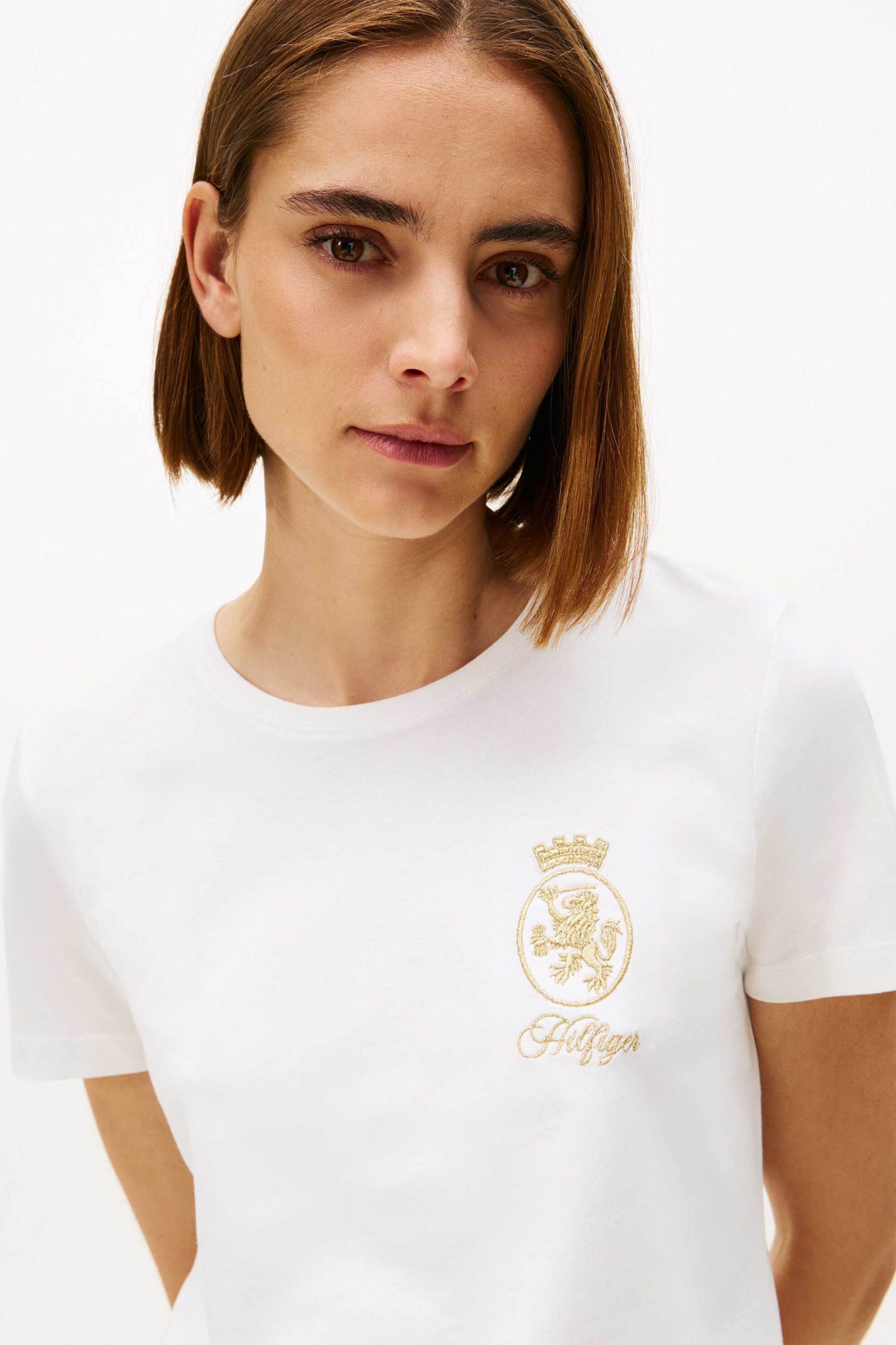 Tommy Hilfiger γυναικείο T-shirt μονόχρωμο με λογότυπο Regular Fit - WW0WW46153 Λευκό