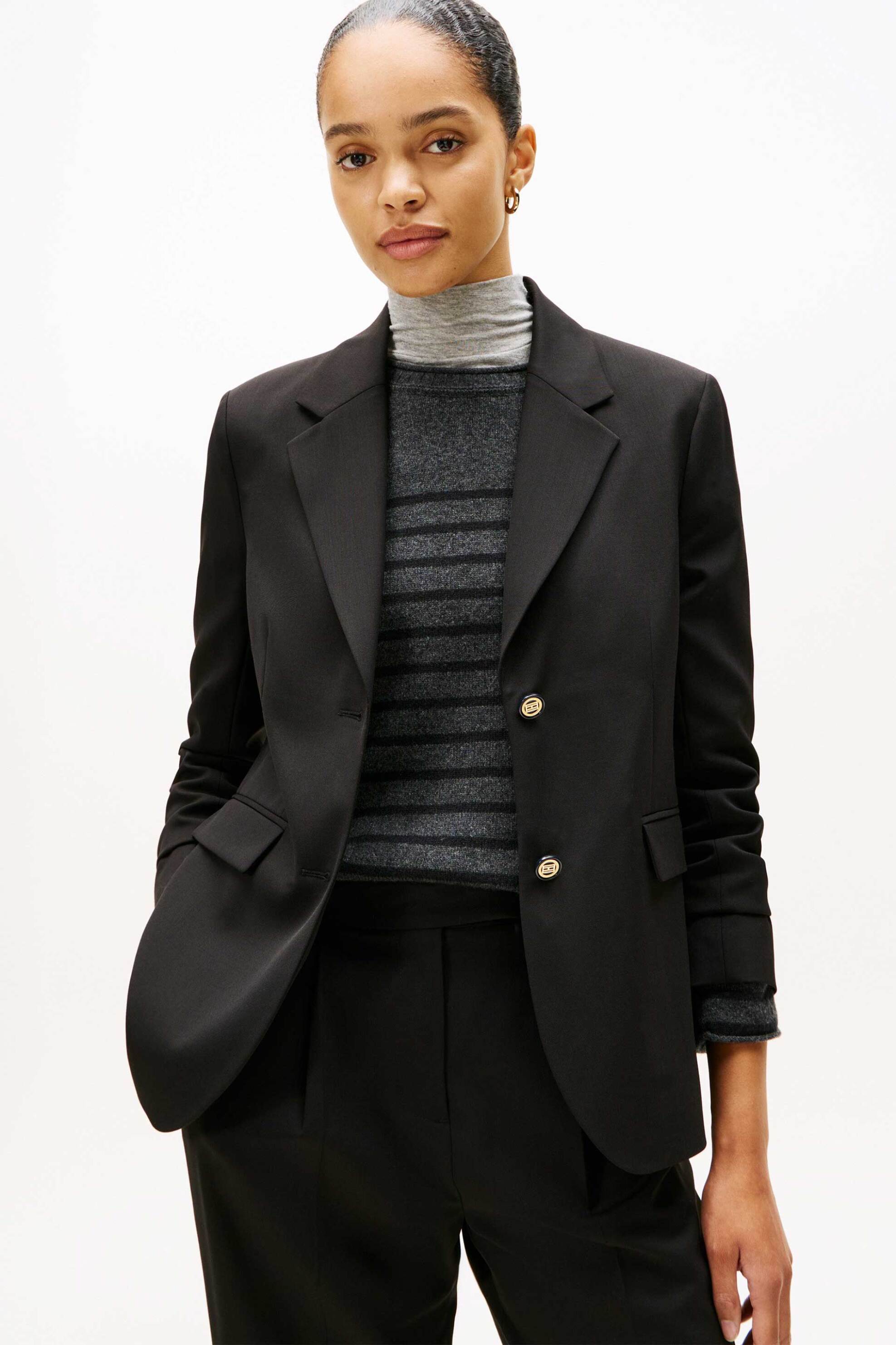 Tommy Hilfiger γυναικείο σακάκι μονόχρωμο Regular Fit - WW0WW46662 Μαύρο