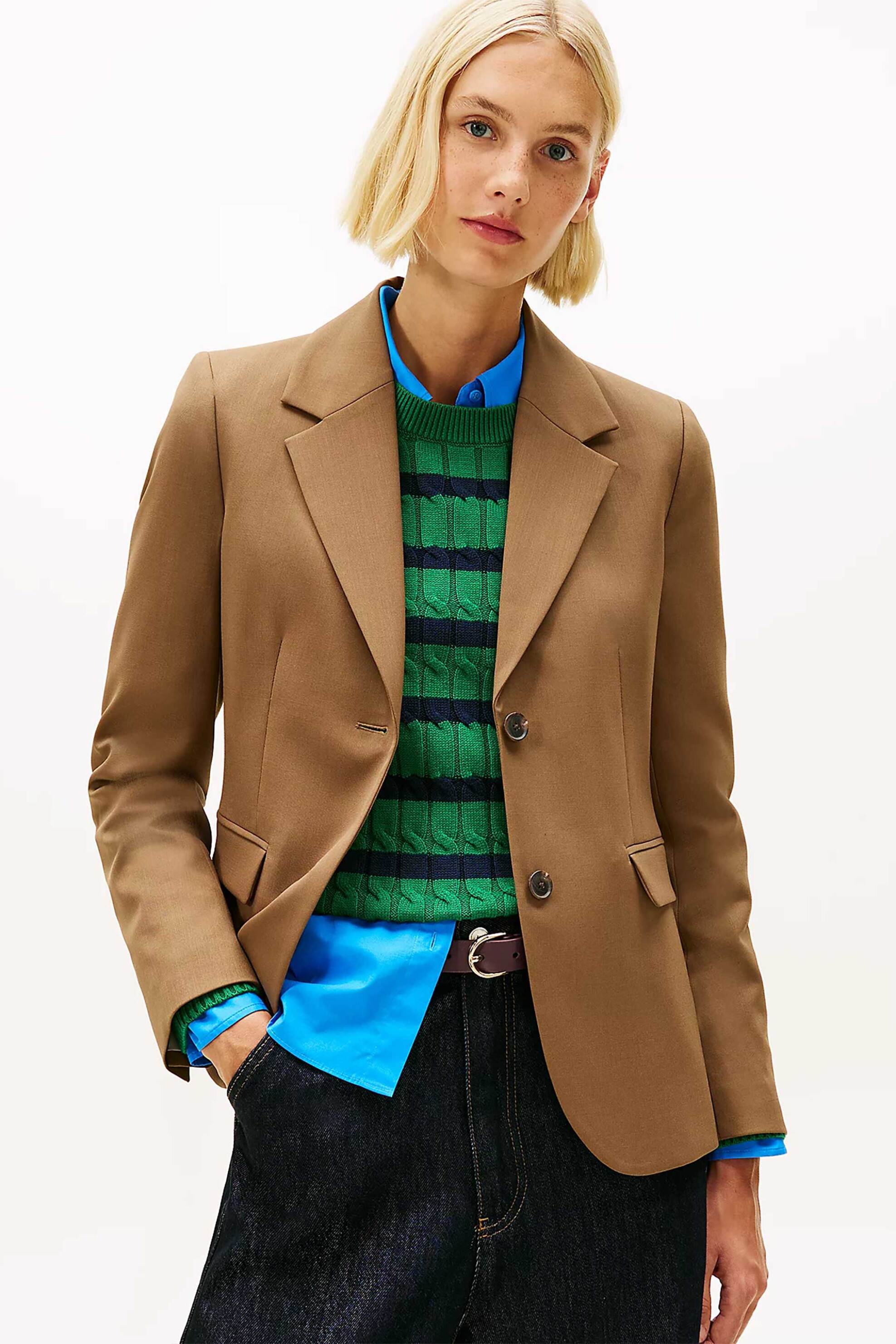 TOMMY HILFIGER Tommy Hilfiger γυναικείο σακάκι μονόχρωμο Regular Fit - WW0WW46662 Καφέ