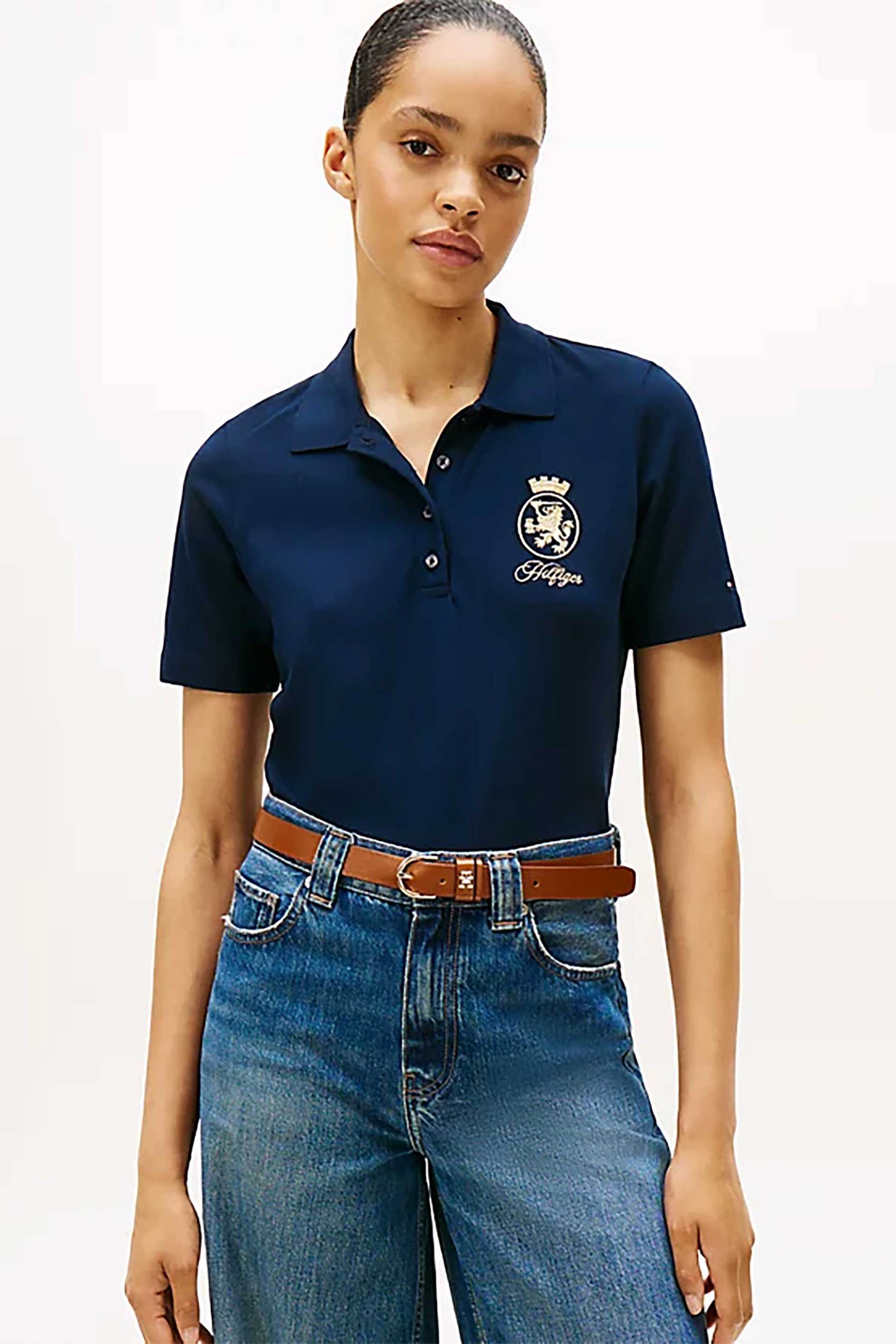 Tommy Hilfiger γυναικεία μπλούζα πόλο με λογότυπο Regular Fit - WW0WW47315 Μπλε Σκούρο