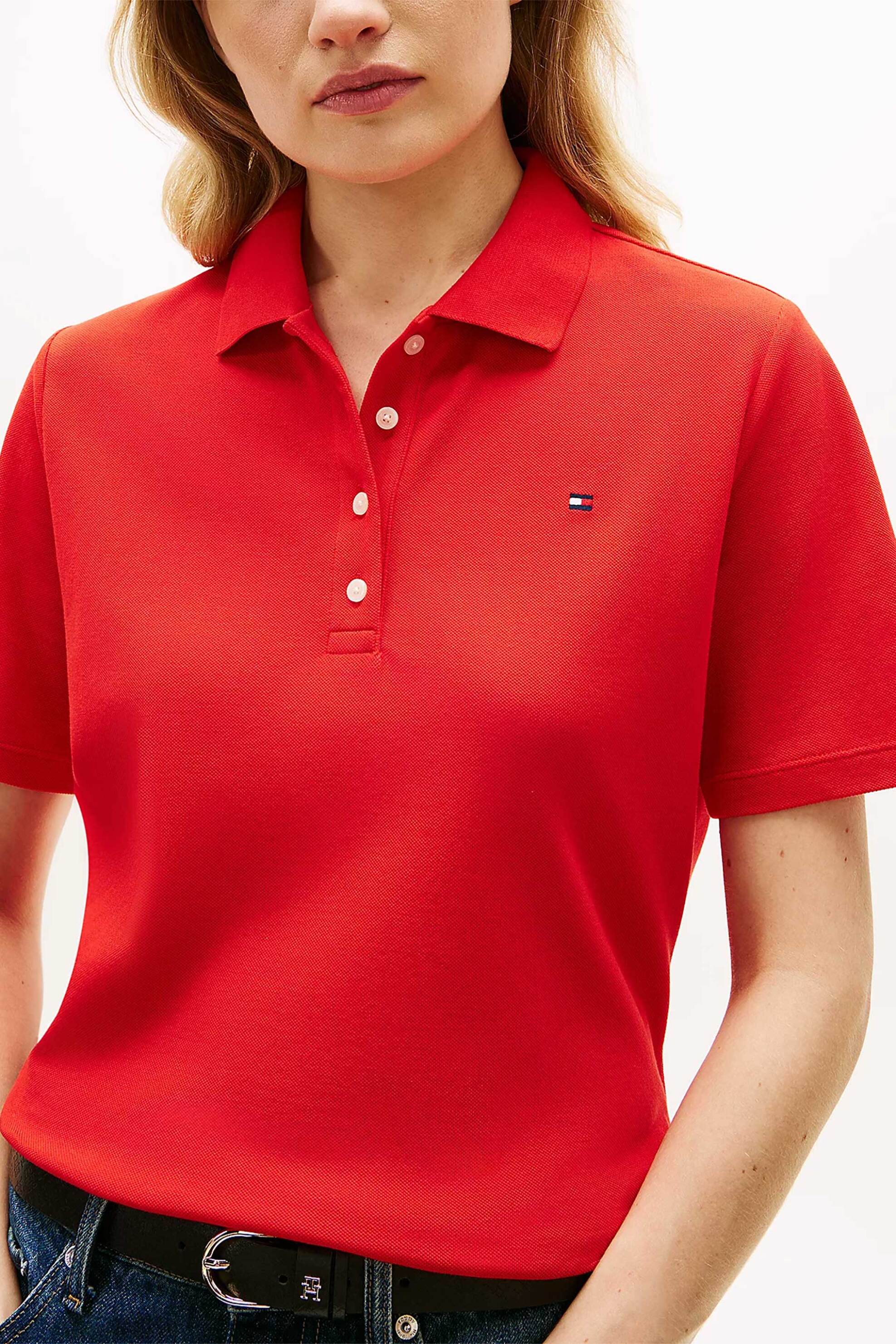TOMMY HILFIGER Tommy Hilfiger γυναικεία μπλούζα πόλο πικέ με κεντημένο logo flag Regular Fit - WW0WW43224 Κόκκινο - 2