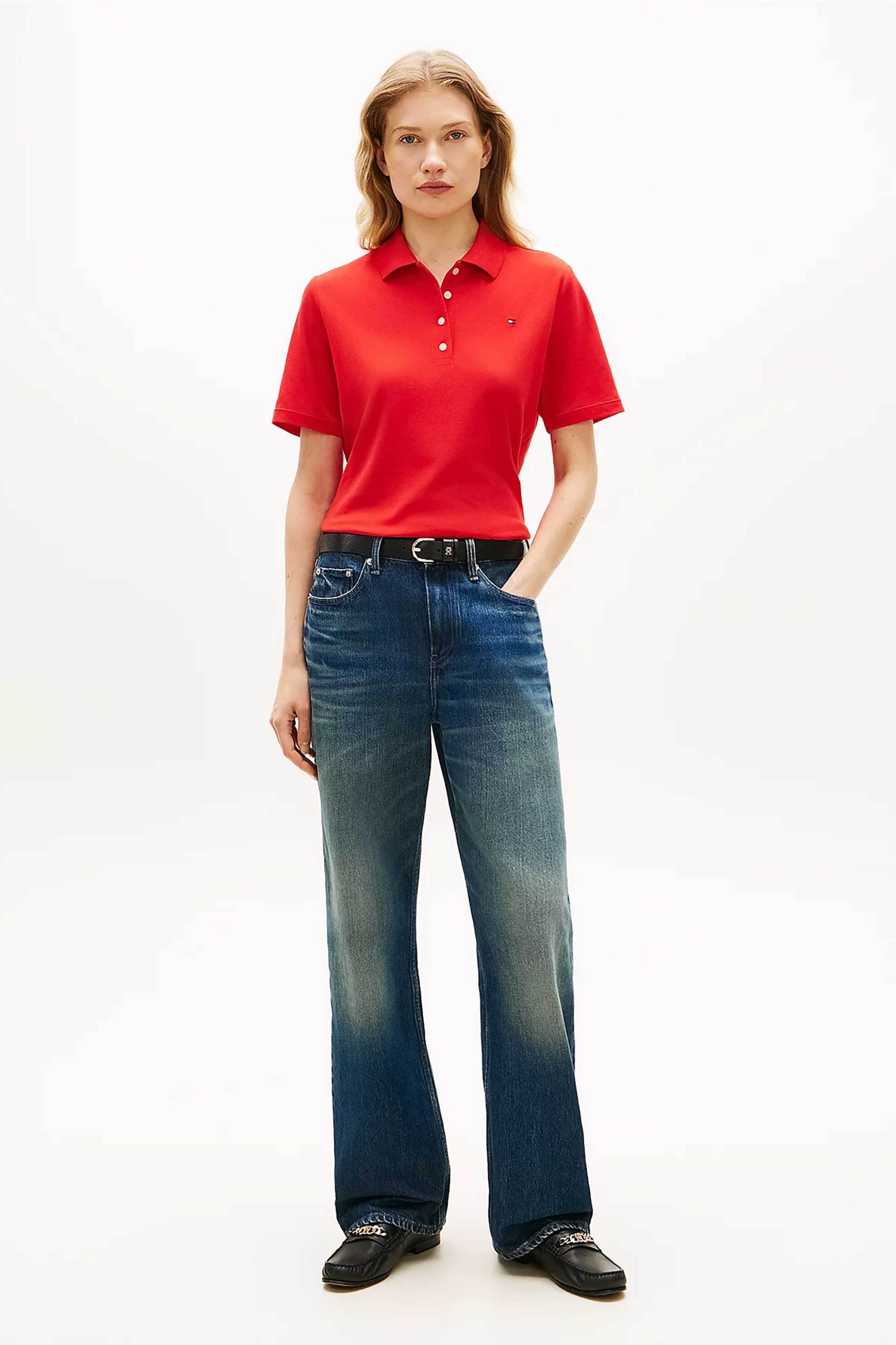 TOMMY HILFIGER Tommy Hilfiger γυναικεία μπλούζα πόλο πικέ με κεντημένο logo flag Regular Fit - WW0WW43224 Κόκκινο - 3