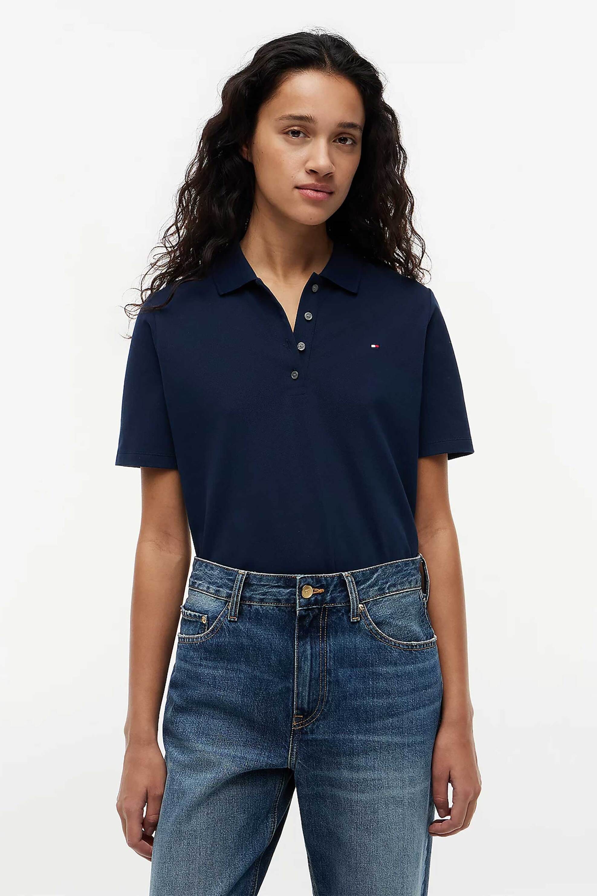 Tommy Hilfiger γυναικεία μπλούζα πόλο πικέ με κεντημένο logo flag Regular Fit - WW0WW43224 Μπλε Σκούρο