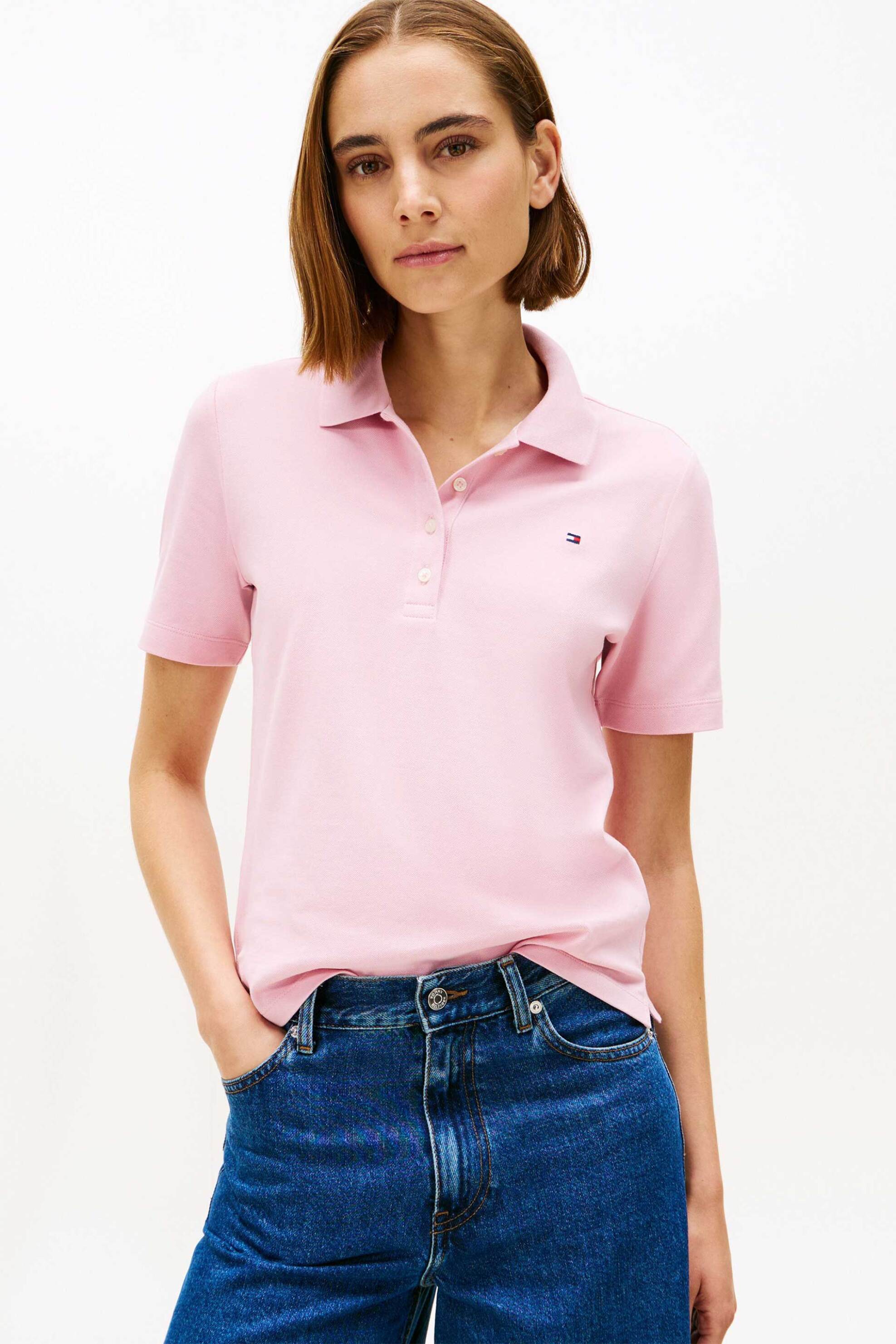 Tommy Hilfiger γυναικεία μπλούζα πόλο πικέ με κεντημένο logo flag Regular Fit - WW0WW43224 Ροζ