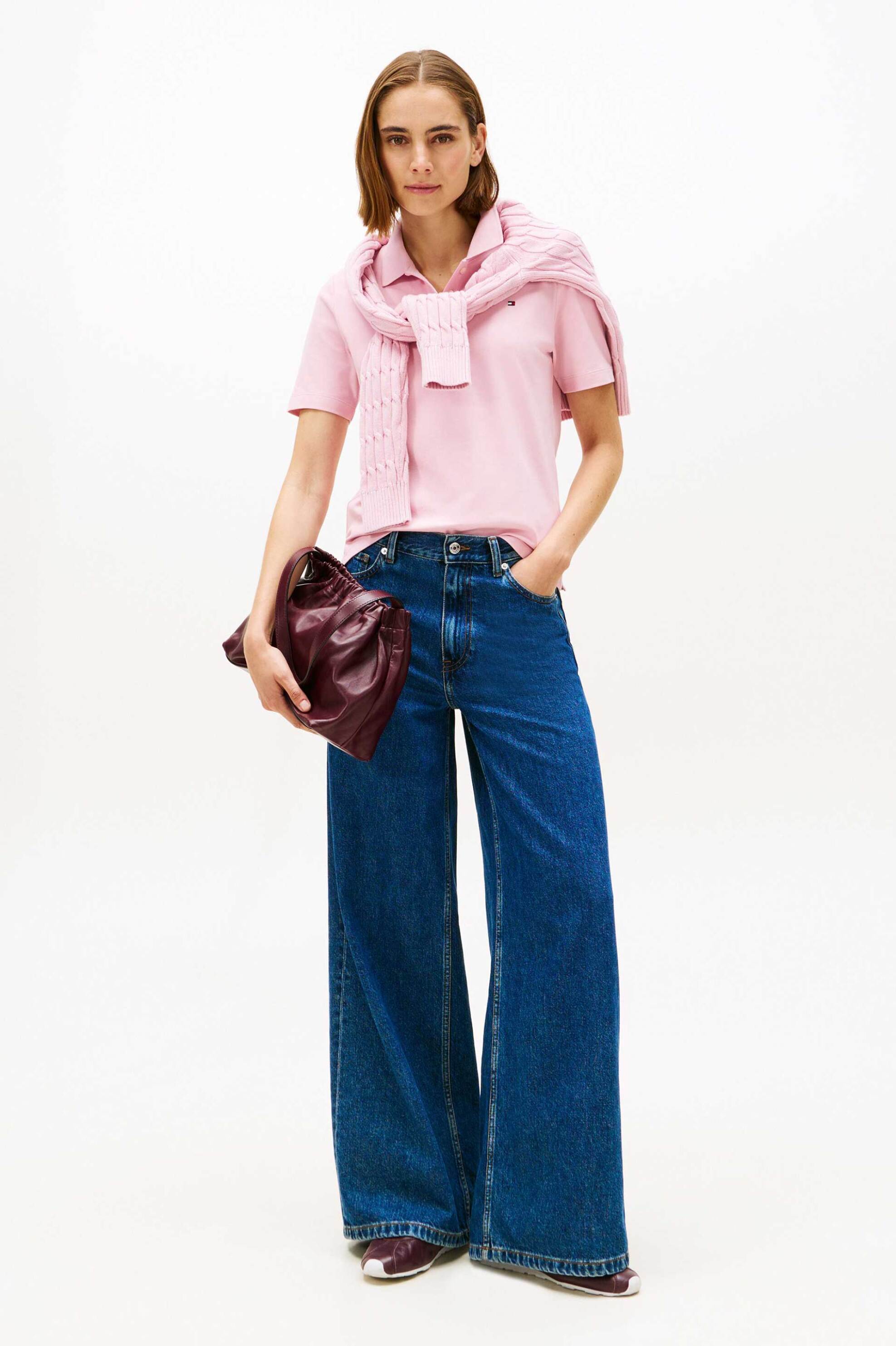 Tommy Hilfiger γυναικεία μπλούζα πόλο πικέ με κεντημένο logo flag Regular Fit - WW0WW43224 Ροζ φωτογραφία