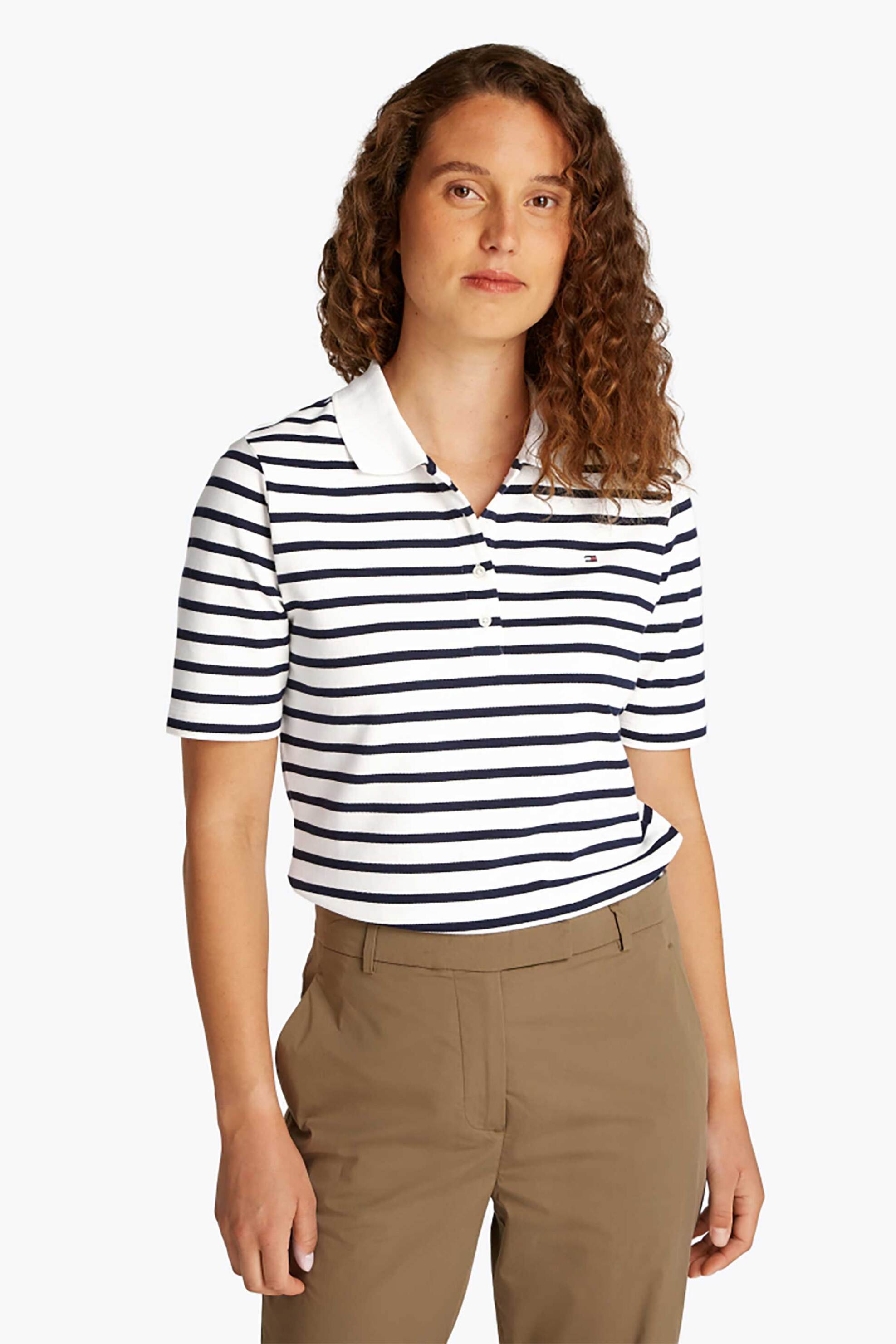 Tommy Hilfiger γυναικεία μπλούζα πόλο πικέ με κεντημένο logo flag Regular Fit - WW0WW43224 Εκρού