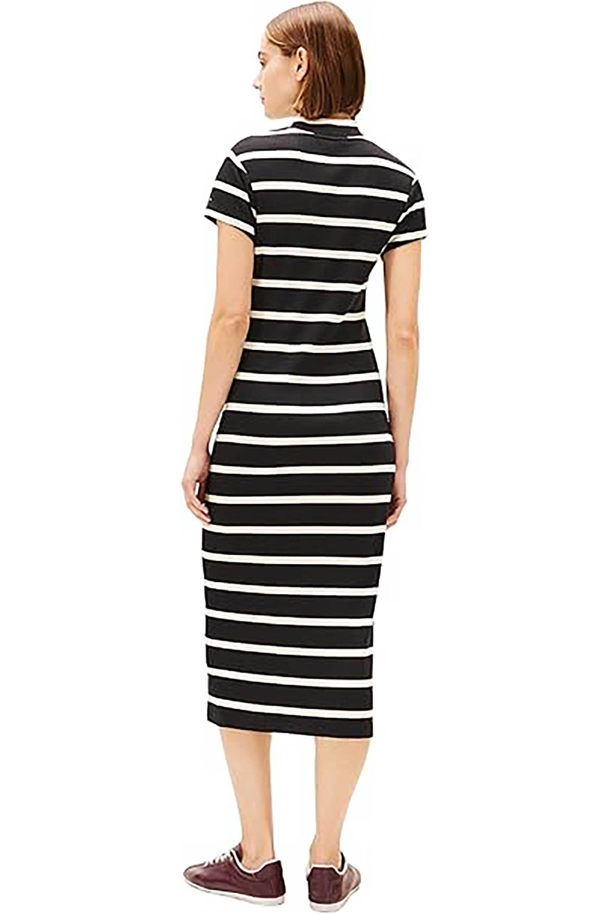 Tommy Hilfiger Γυναικείο Midi Φόρεμα Ribbed με Ριγέ Σχέδιο Slim Fit - Ww0Ww47860 Μαύρο