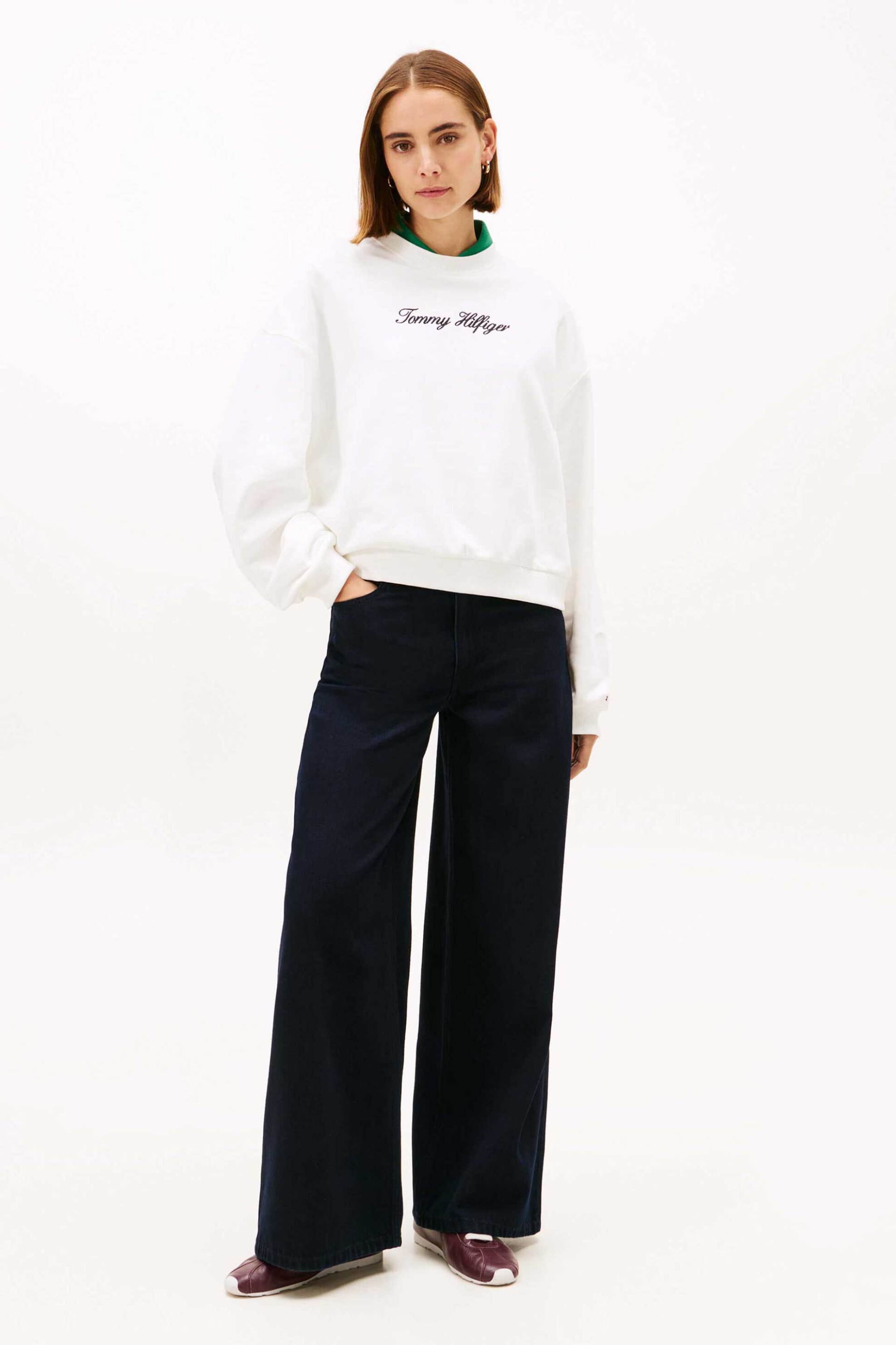 TOMMY HILFIGER Tommy Hilfiger γυναικεία μπλούζα φούτερ με λογότυπο και διακοσμητικά κουμπιά στον ώμο Regular Fit - WW0WW48783 Εκρού - 3