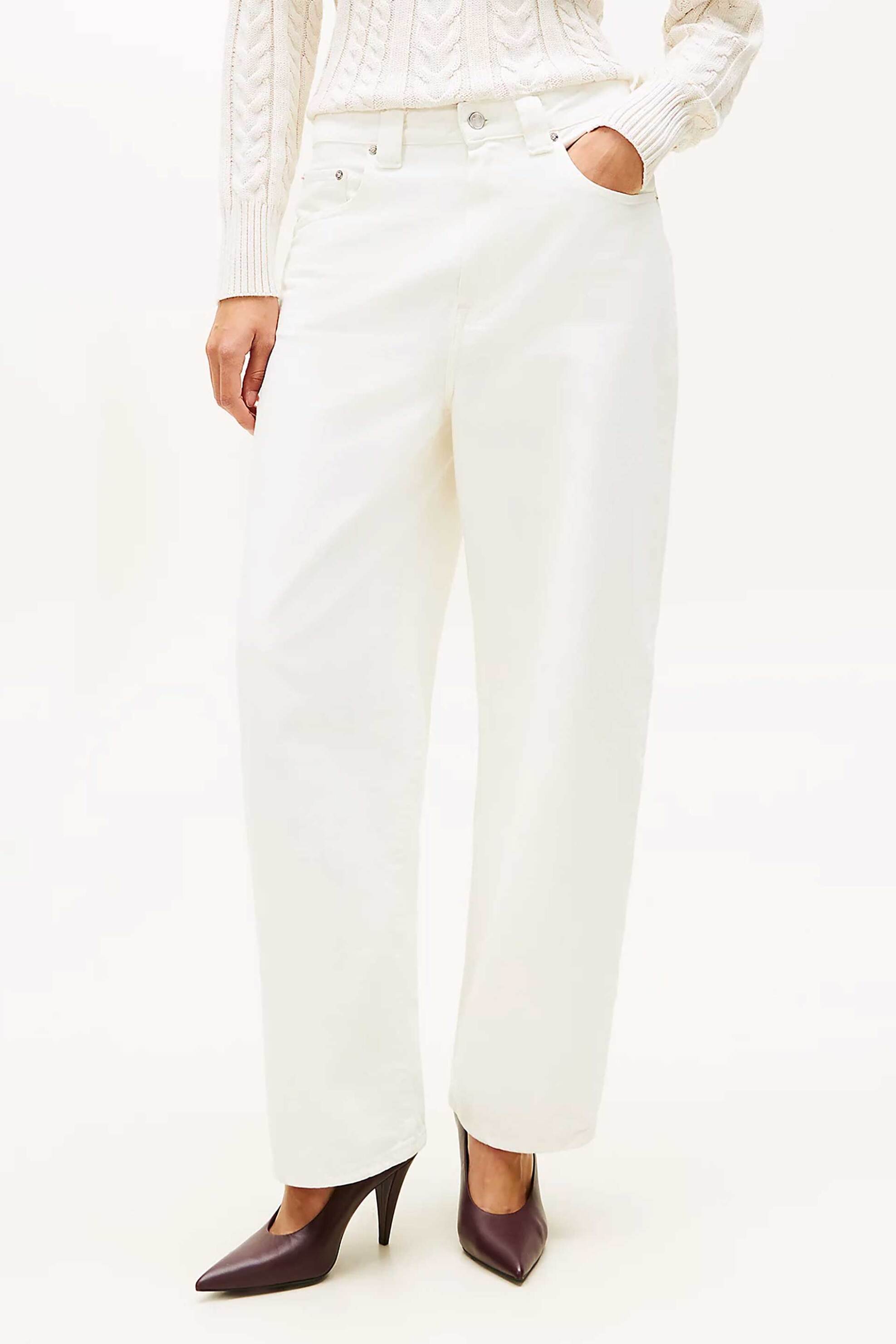 TOMMY HILFIGER Tommy Hilfiger γυναικείο τζιν παντελόνι πεντάτσεπο Tapered Barrel Fit - WW0WW49500 Εκρού - 2