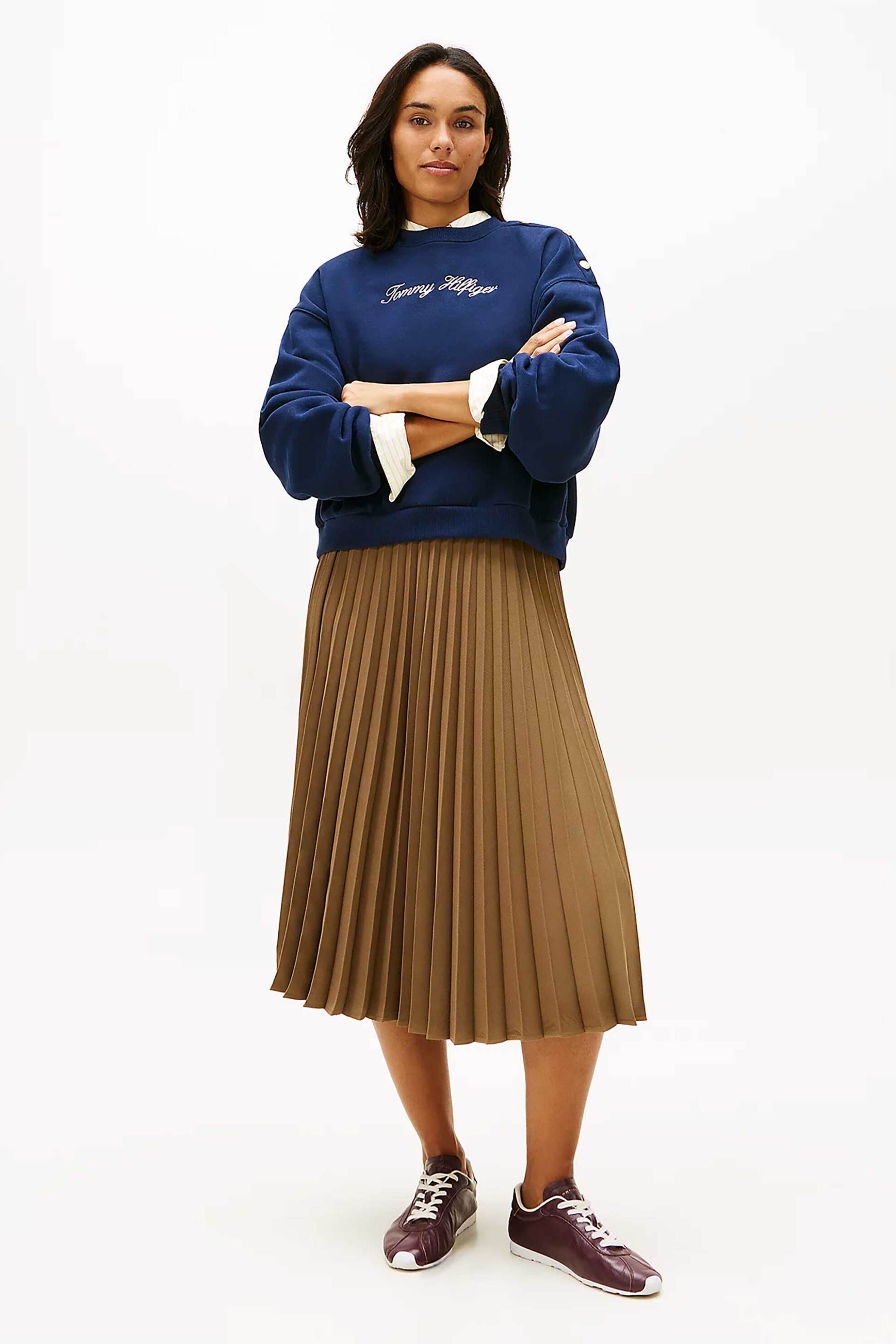 Tommy Hilfiger γυναικεία midi φούστα πλισέ με ελαστική μέση - WW0WW48538 Καφέ