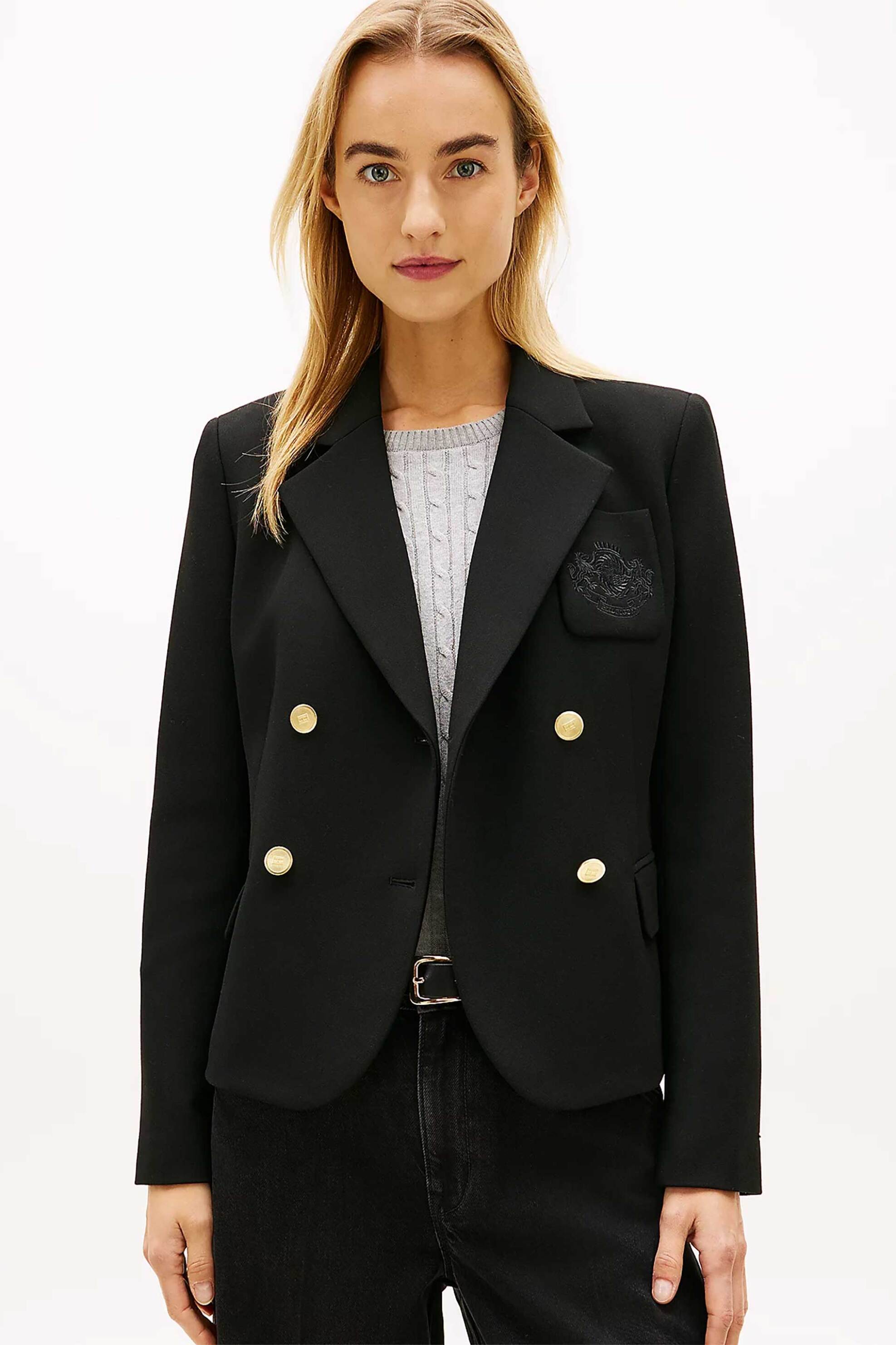 Tommy Hilfiger γυναικείο σακάκι με σταυρωτό κλείσιμο και τσέπη με κεντημένο logo crest Slim Fit - WW0WW48696 Μαύρο