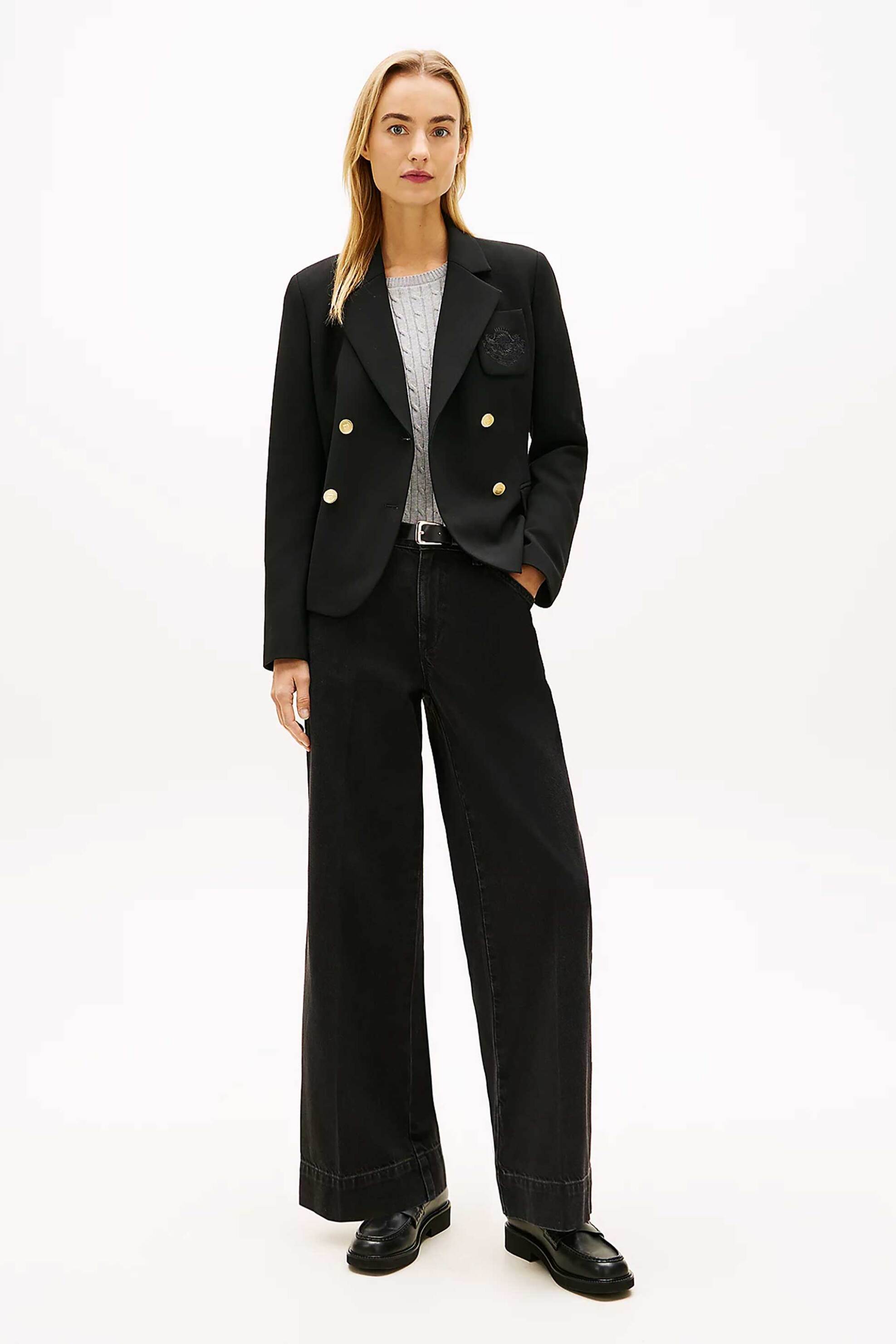 Tommy Hilfiger γυναικείο σακάκι με σταυρωτό κλείσιμο και τσέπη με κεντημένο logo crest Slim Fit - WW0WW48696 Μαύρο φωτογραφία