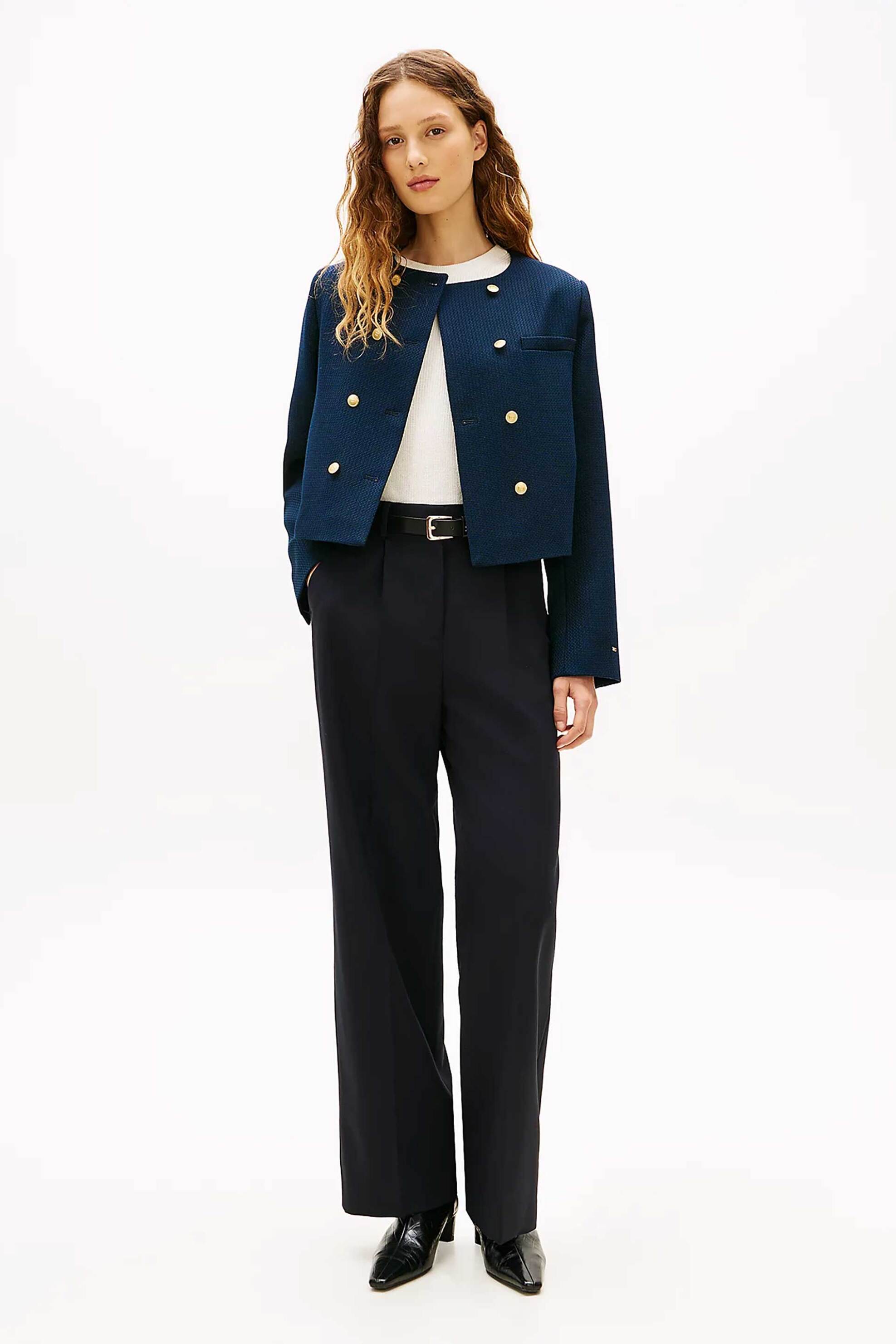 TOMMY HILFIGER Tommy Hilfiger γυναικείο σακάκι textured με σταυρωτό κλείσιμο Regular Fit - WW0WW47792 Μπλε Σκούρο - 3