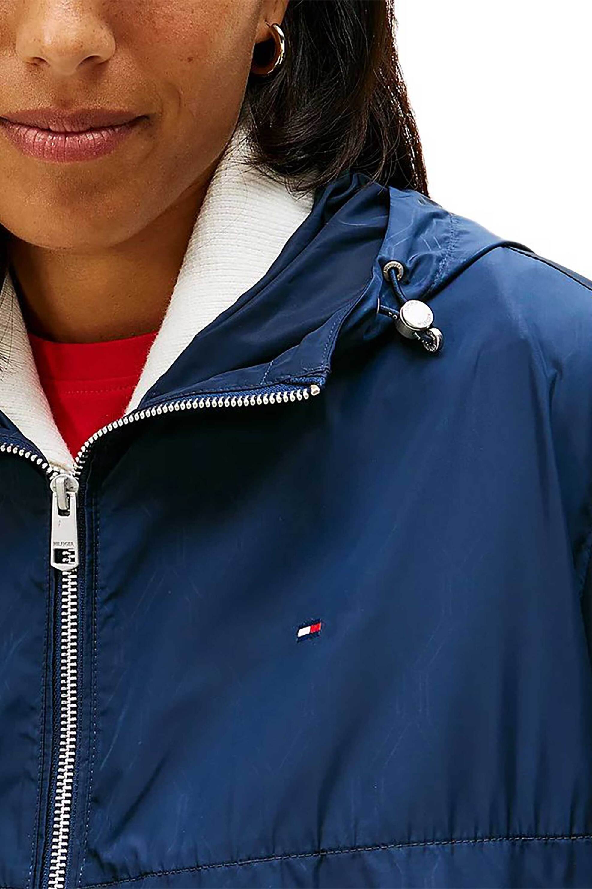 Tommy Hilfiger γυναικείο αντιανεμικό jacket με κουκούλα και logo flag Regular Fit - WW0WW48001 Μπλε Σκούρο φωτογραφία