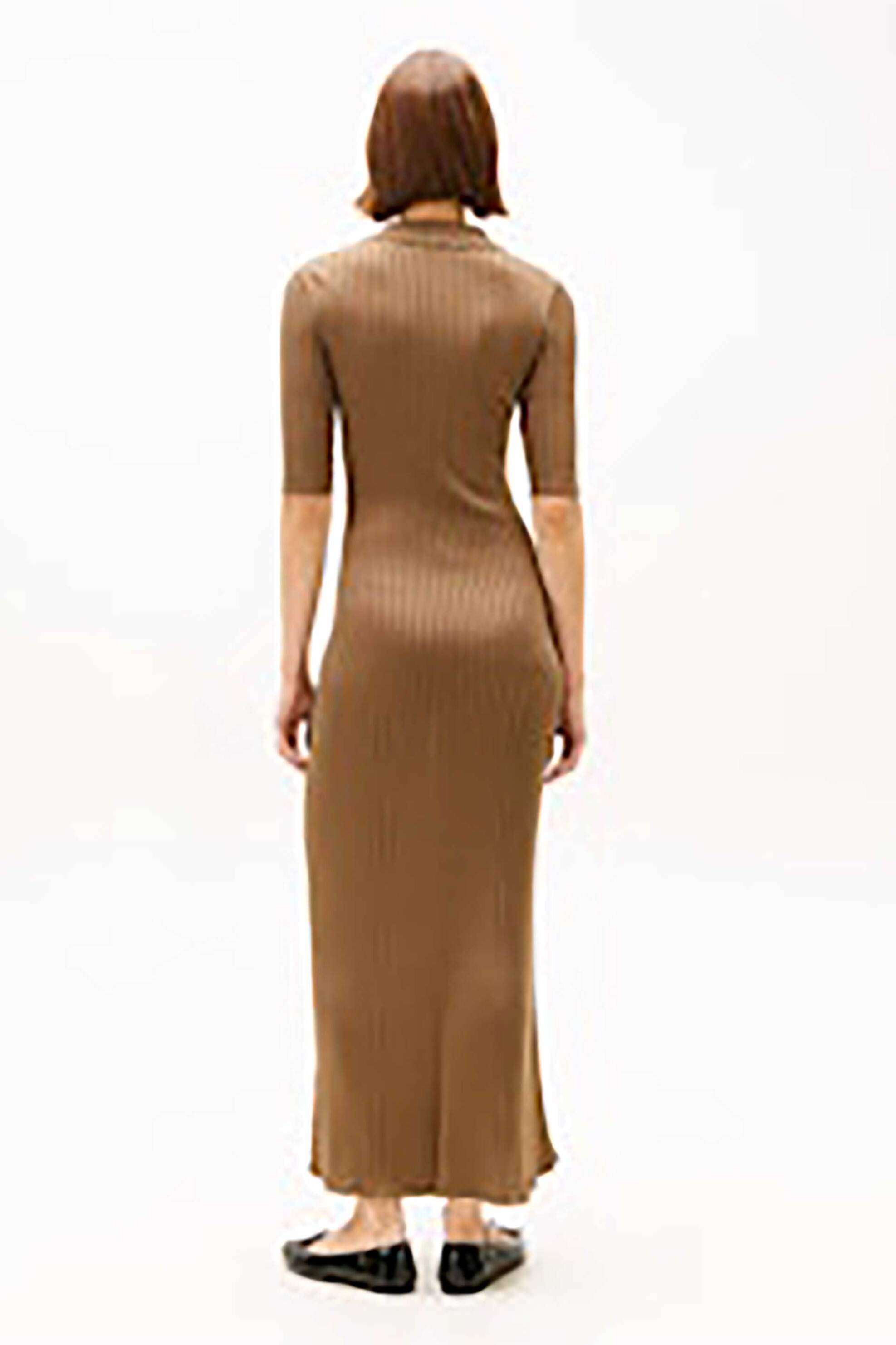 TOMMY HILFIGER Tommy Hilfiger γυναικείο maxi φόρεμα πόλο ribbed με V Fit & Flared - WW0WW48447 Καφέ - 3