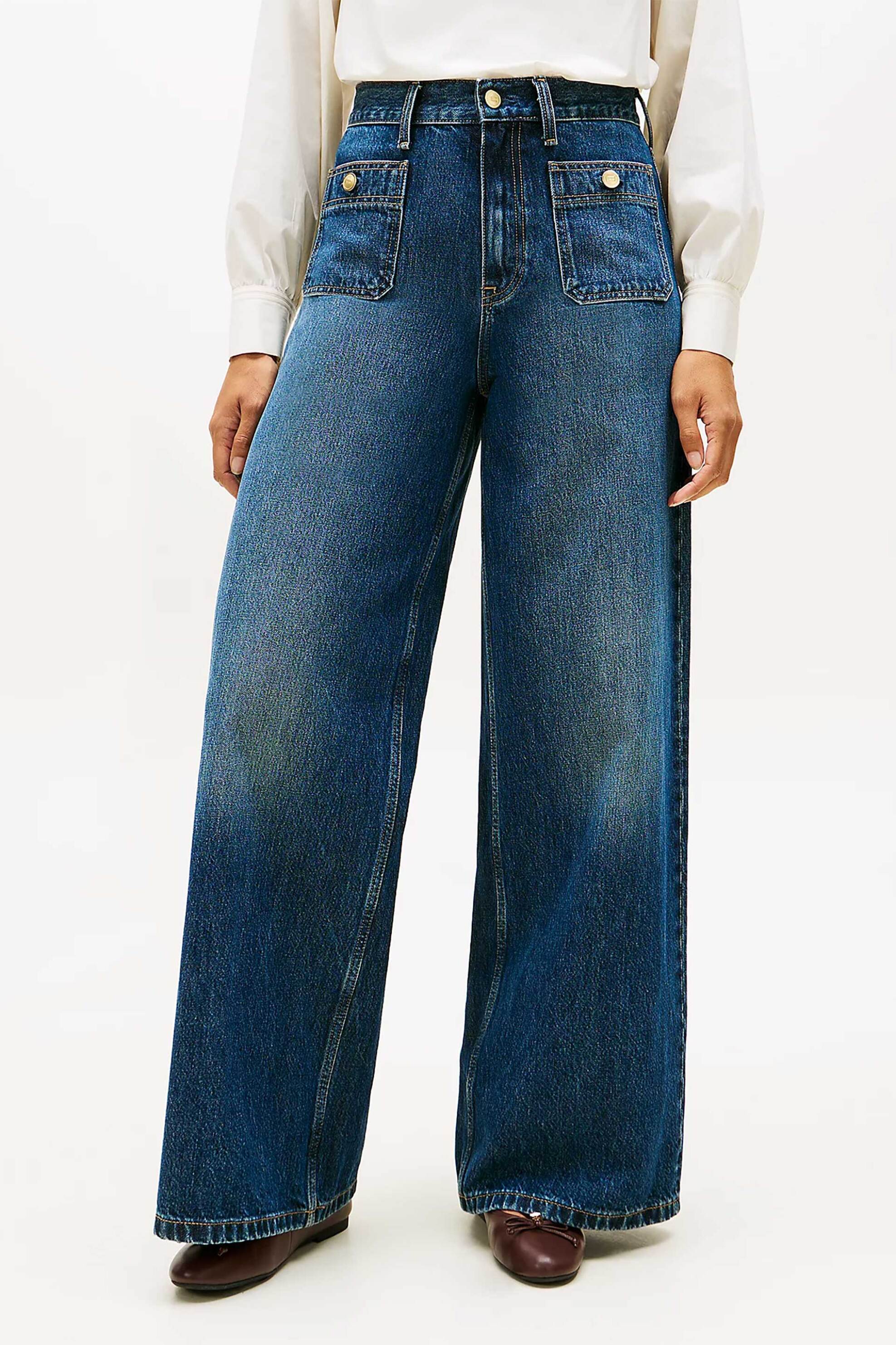 Tommy Hilfiger γυναικείο ψηλόμεσο τζιν παντελόνι Wide Leg - WW0WW49387 Denim Blue