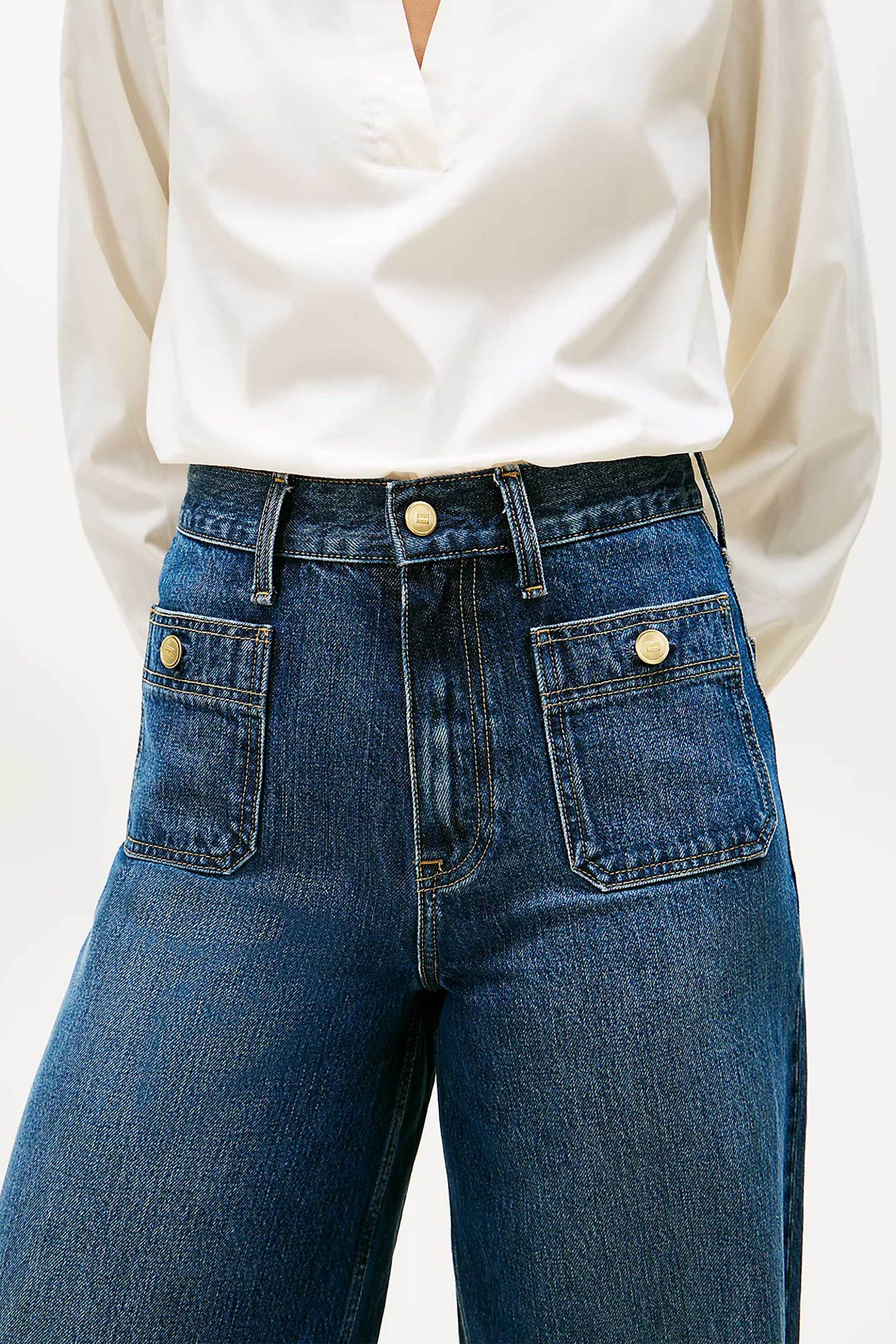 Tommy Hilfiger Γυναικείο Ψηλόμεσο Τζιν Παντελόνι Wide Leg - Ww0Ww49387 Denim Blue