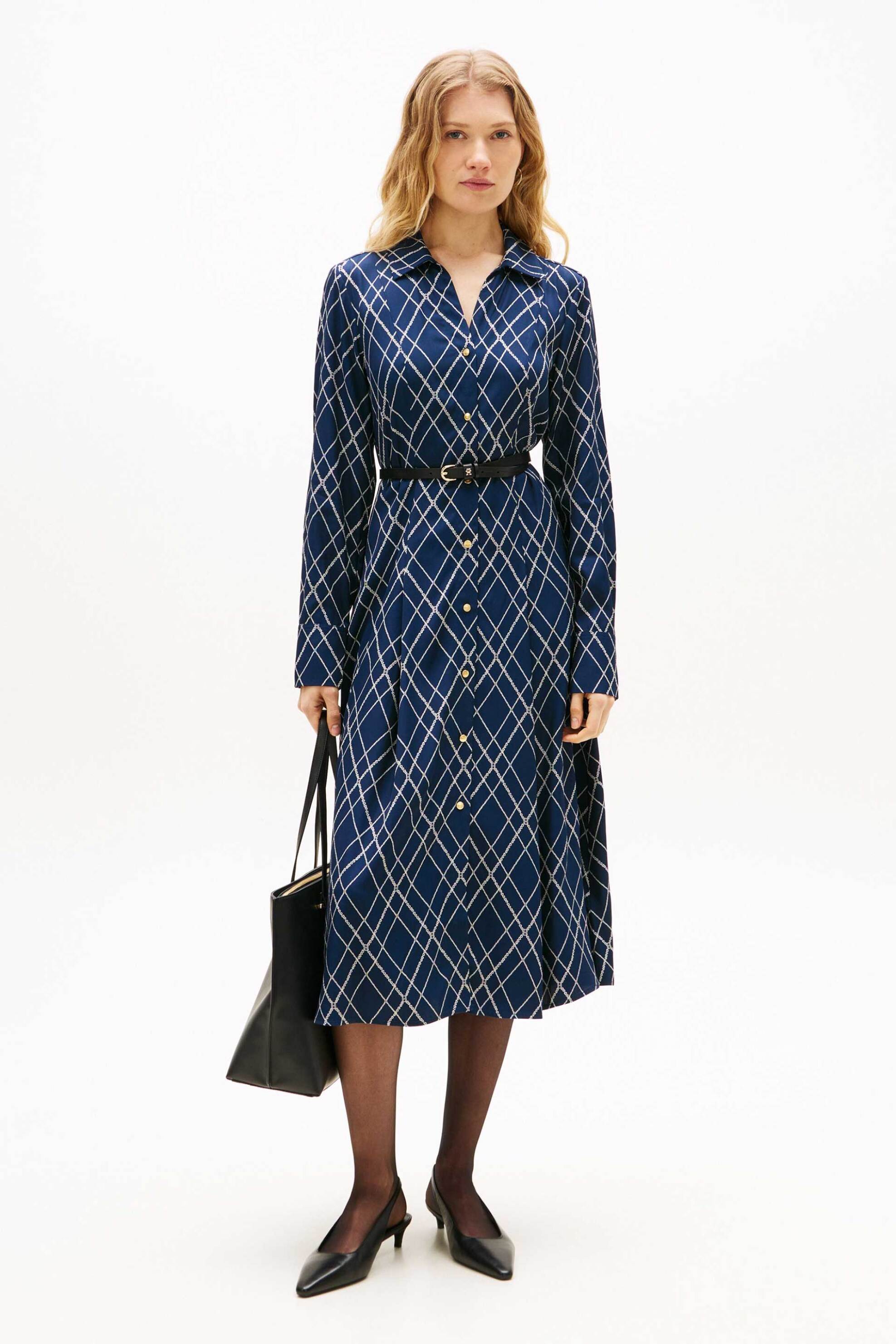 TOMMY HILFIGER Tommy Hilfiger γυναικείο midi φόρεμα σεμιζιέ με geometrical print - WW0WW48804 Μπλε Σκούρο