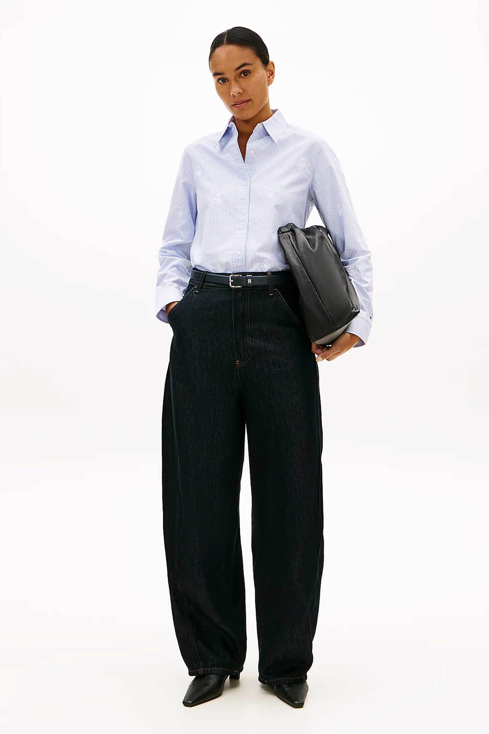 TOMMY HILFIGER Tommy Hilfiger γυναικείο πουκάμισο με ριγέ σχέδιο και κεντημένο logo crest Relaxed Fit - WW0WW49386 Μπλε Ανοιχτό - 2