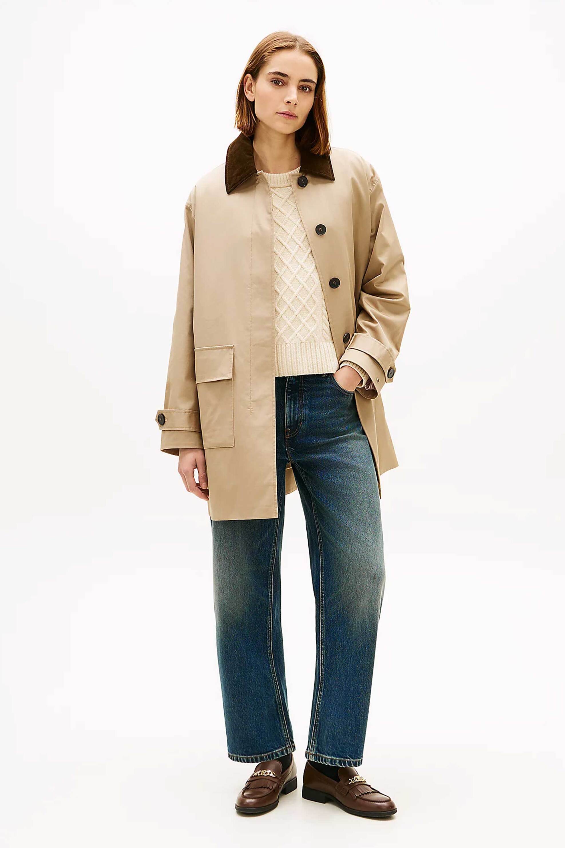 Tommy Hilfiger γυναικείο αδιάβροχο παλτό Oversized Fit - WW0WW47765 Μπεζ