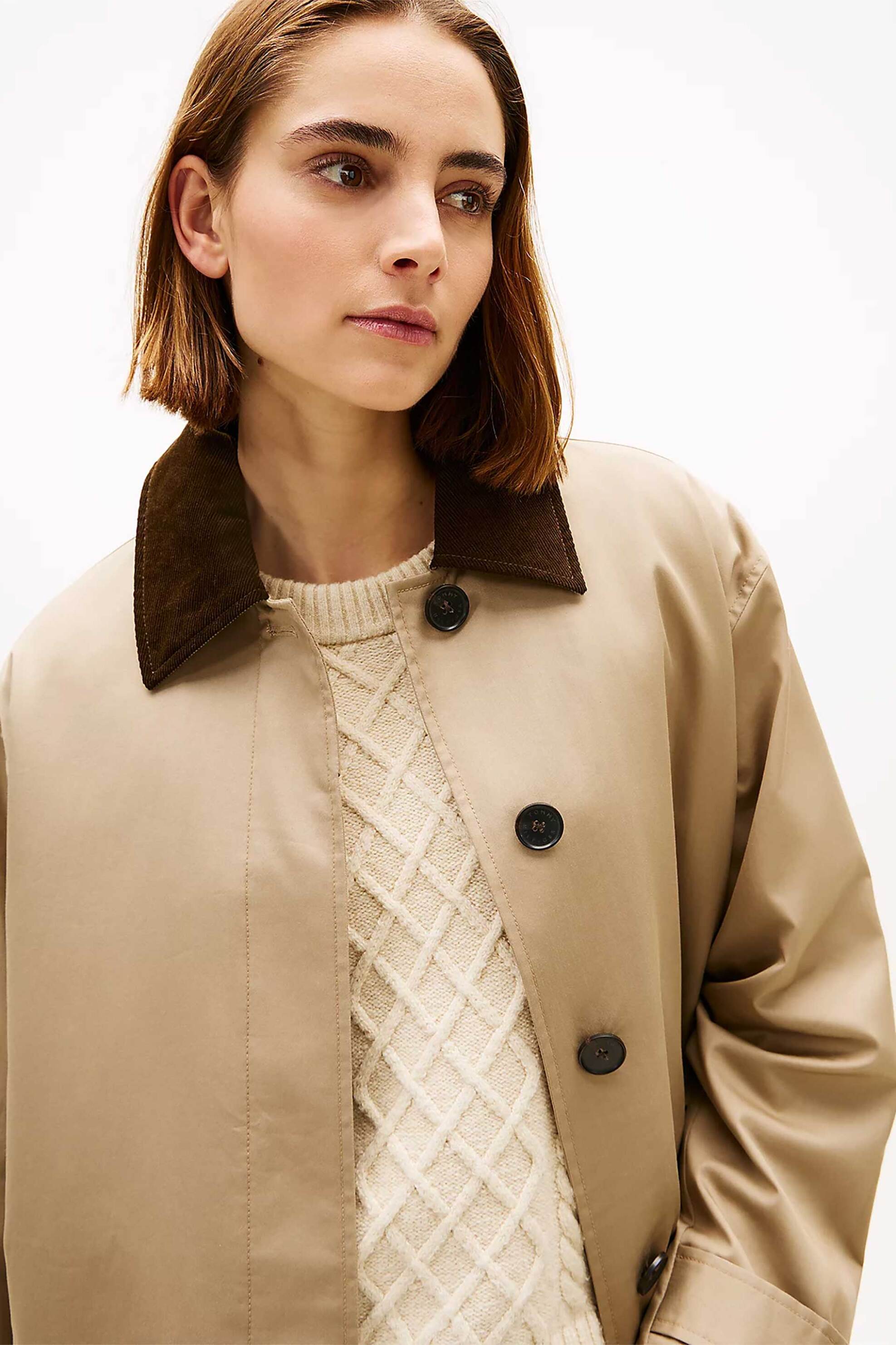 Tommy Hilfiger γυναικείο αδιάβροχο παλτό Oversized Fit - WW0WW47765 Μπεζ φωτογραφία