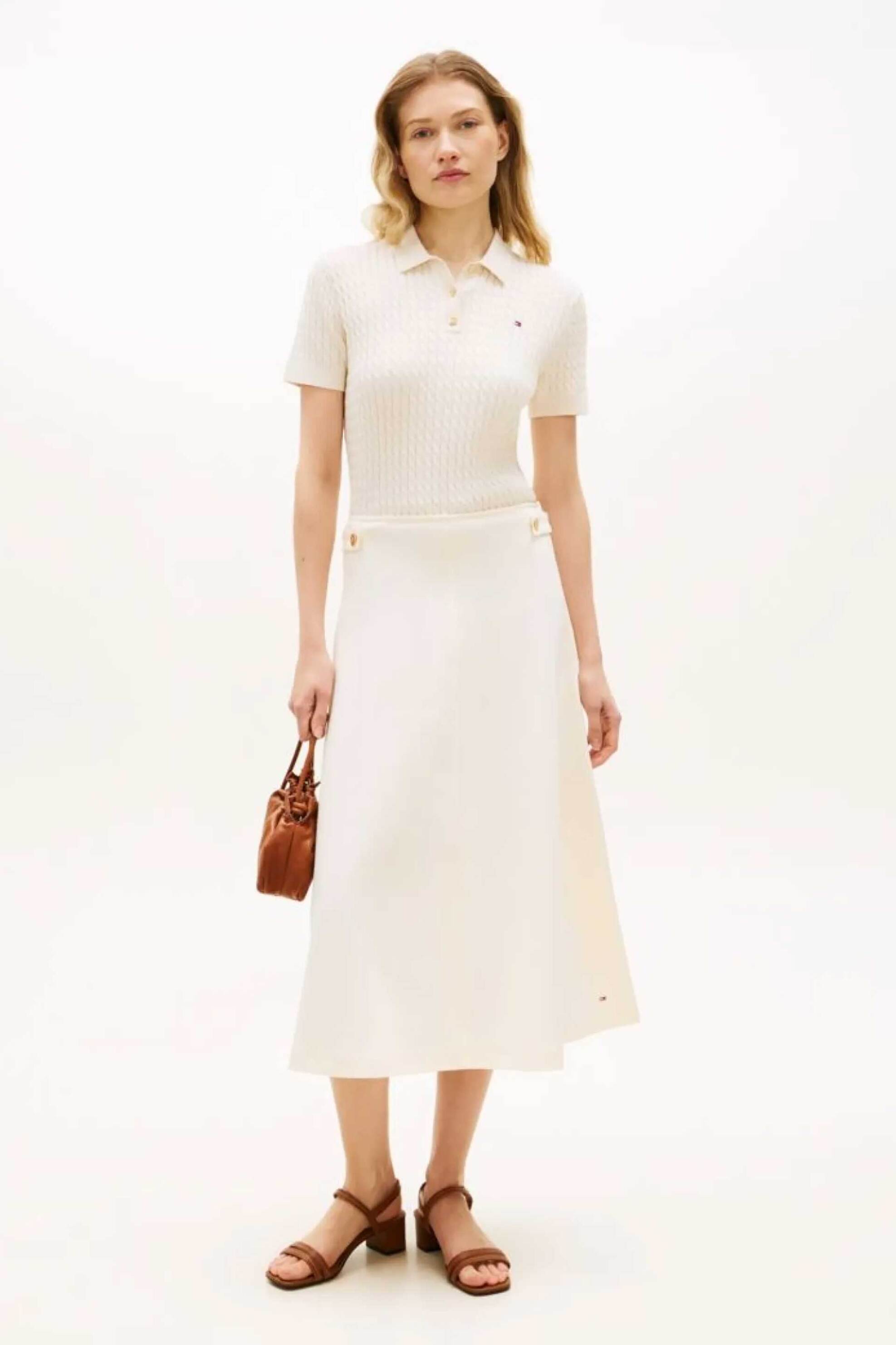 Tommy Hilfiger γυναικεία πλεκτή midi φούστα Regular Fit - WW0WW47886 Κρέμ