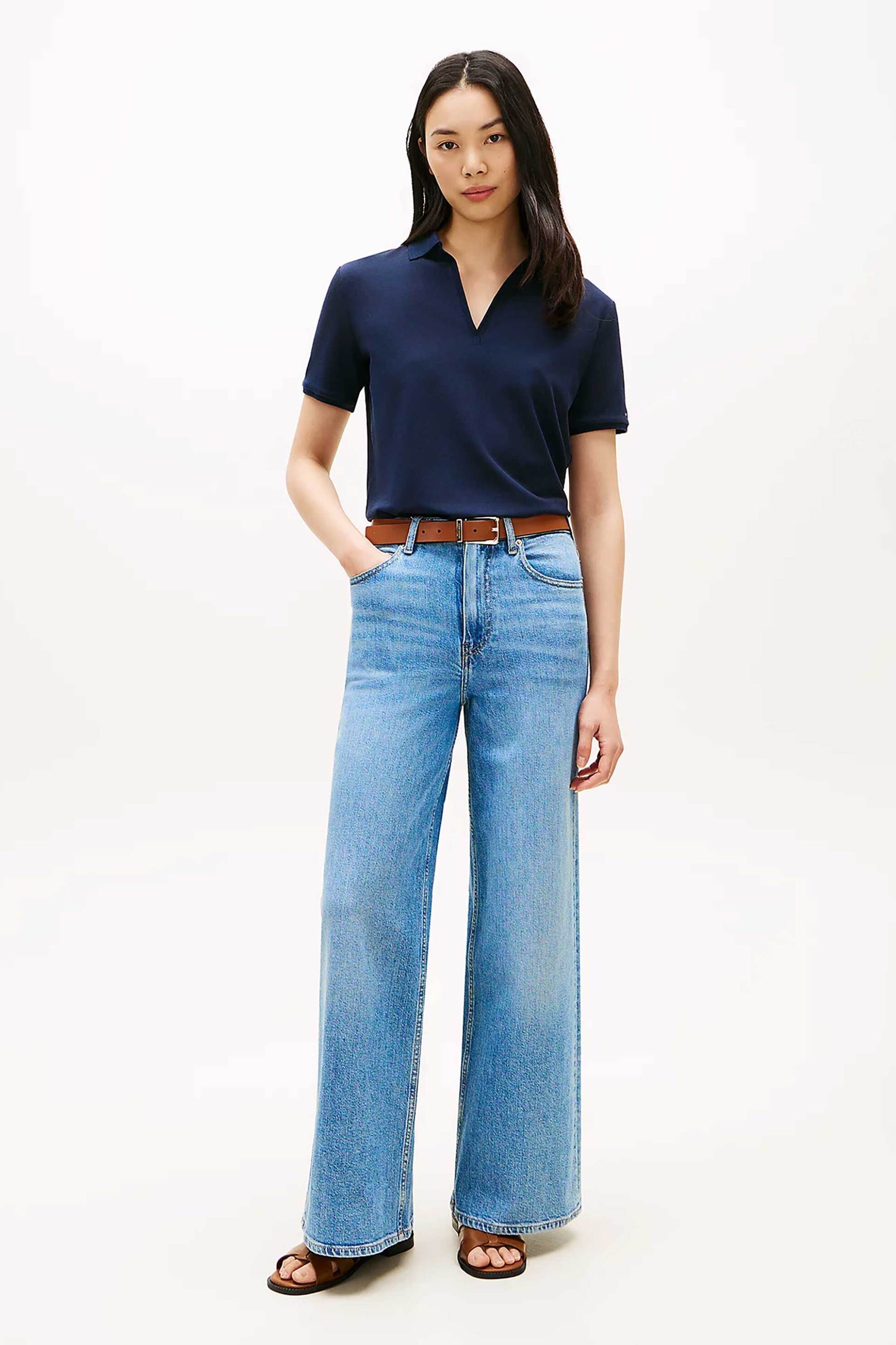 TOMMY HILFIGER Tommy Hilfiger γυναικεία μπλούζα πόλο πικέ με V Relaxed Fit - WW0WW48720 Μπλε Σκούρο - 3
