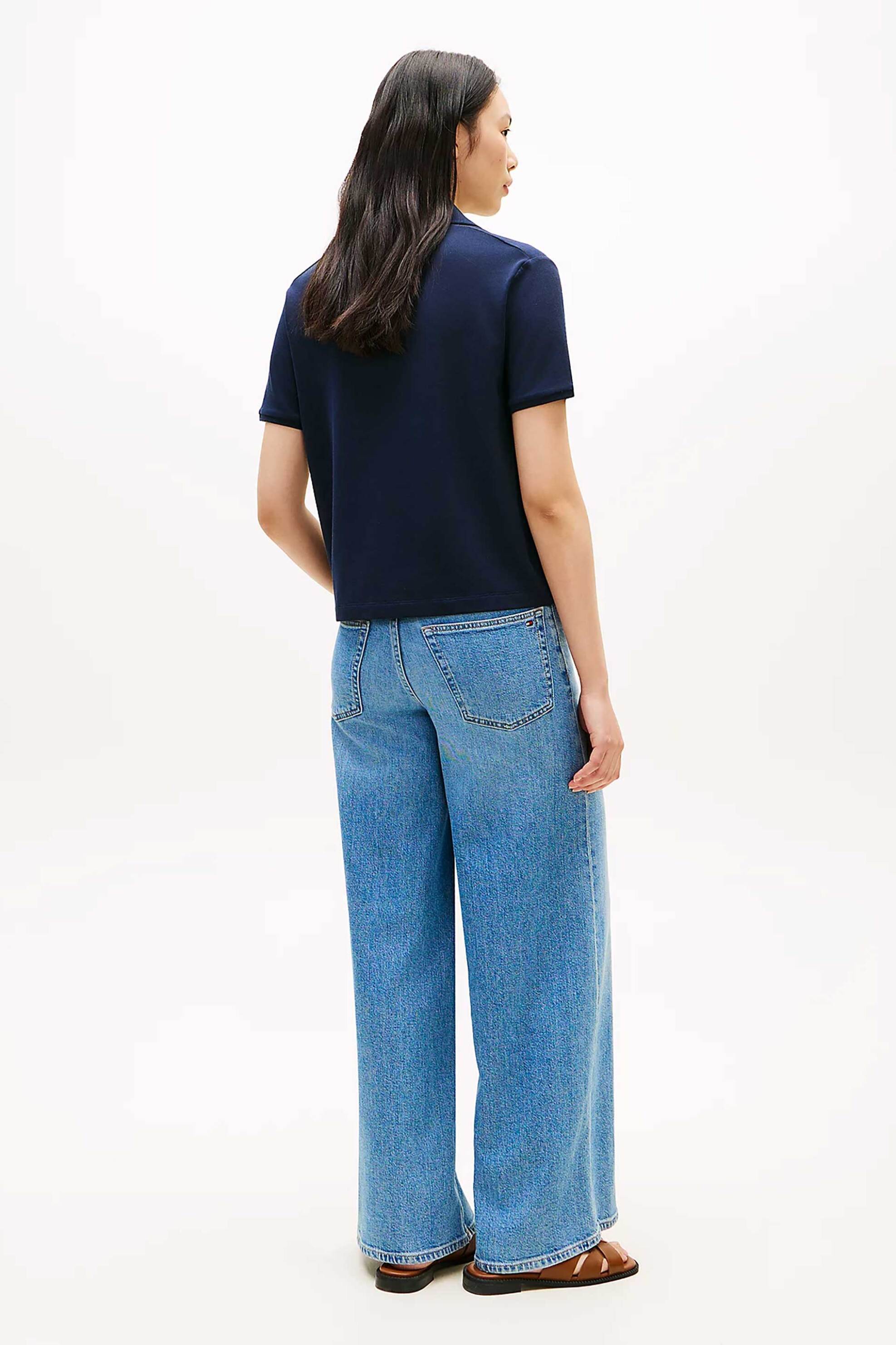 Tommy Hilfiger Γυναικεία Μπλούζα Πόλο Πικέ με V Relaxed Fit - Ww0Ww48720 Μπλε Σκούρο