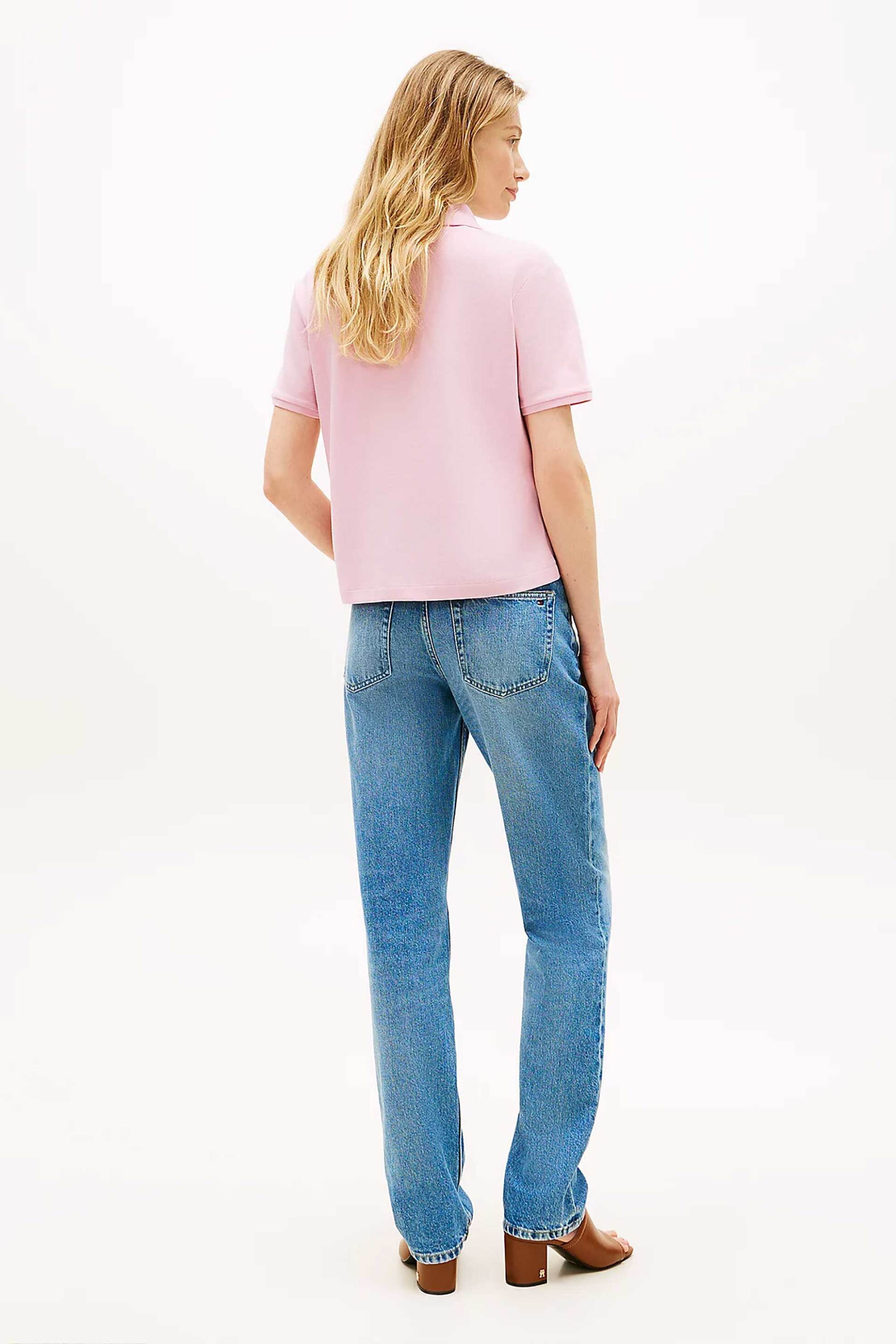 Tommy Hilfiger Γυναικεία Μπλούζα Πόλο Πικέ με V Relaxed Fit - Ww0Ww48720 Ροζ