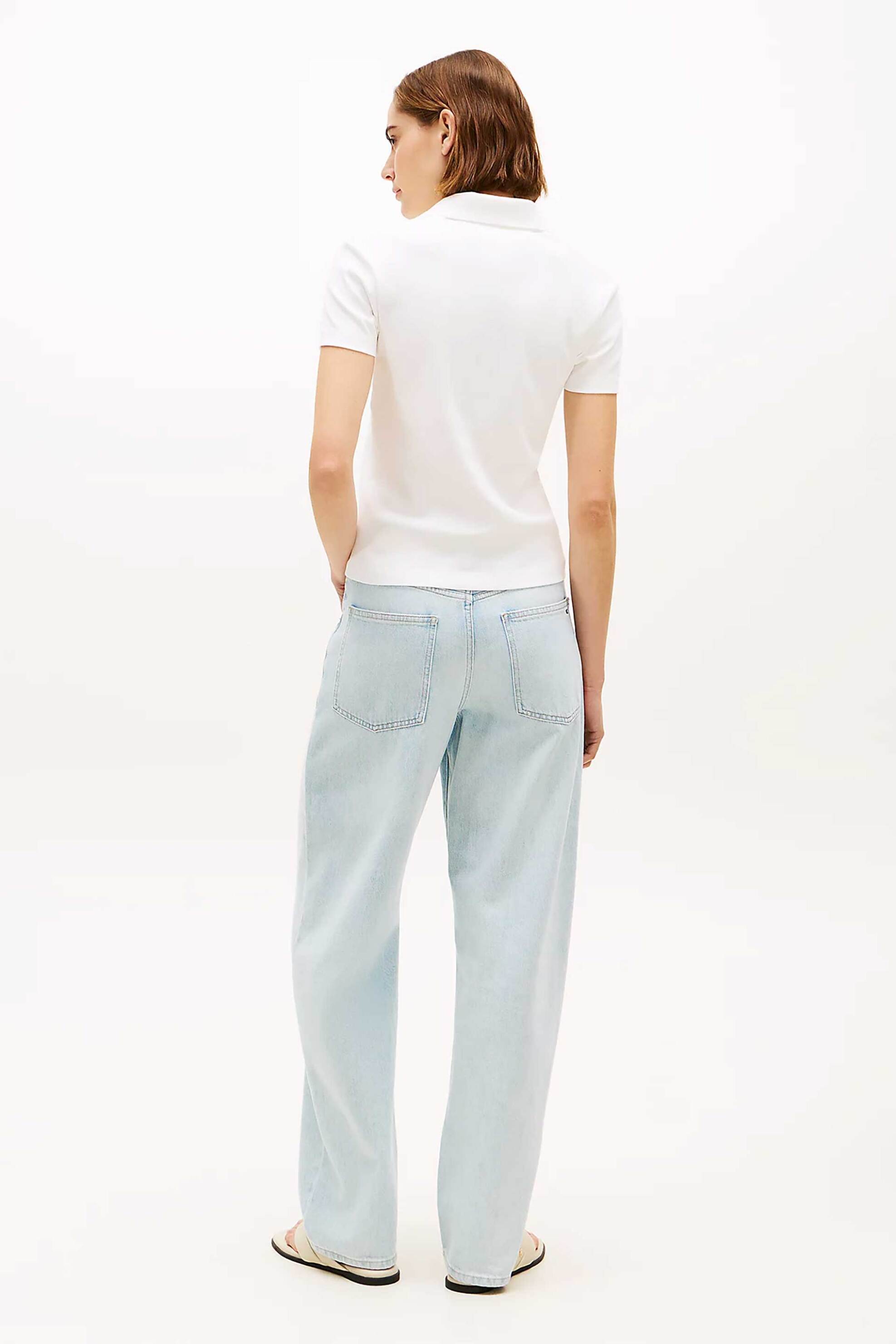 Tommy Hilfiger Γυναικεία Μπλούζα Πόλο με Χρυσά Κουμπιά Slim Fit - Ww0Ww49252 Εκρού