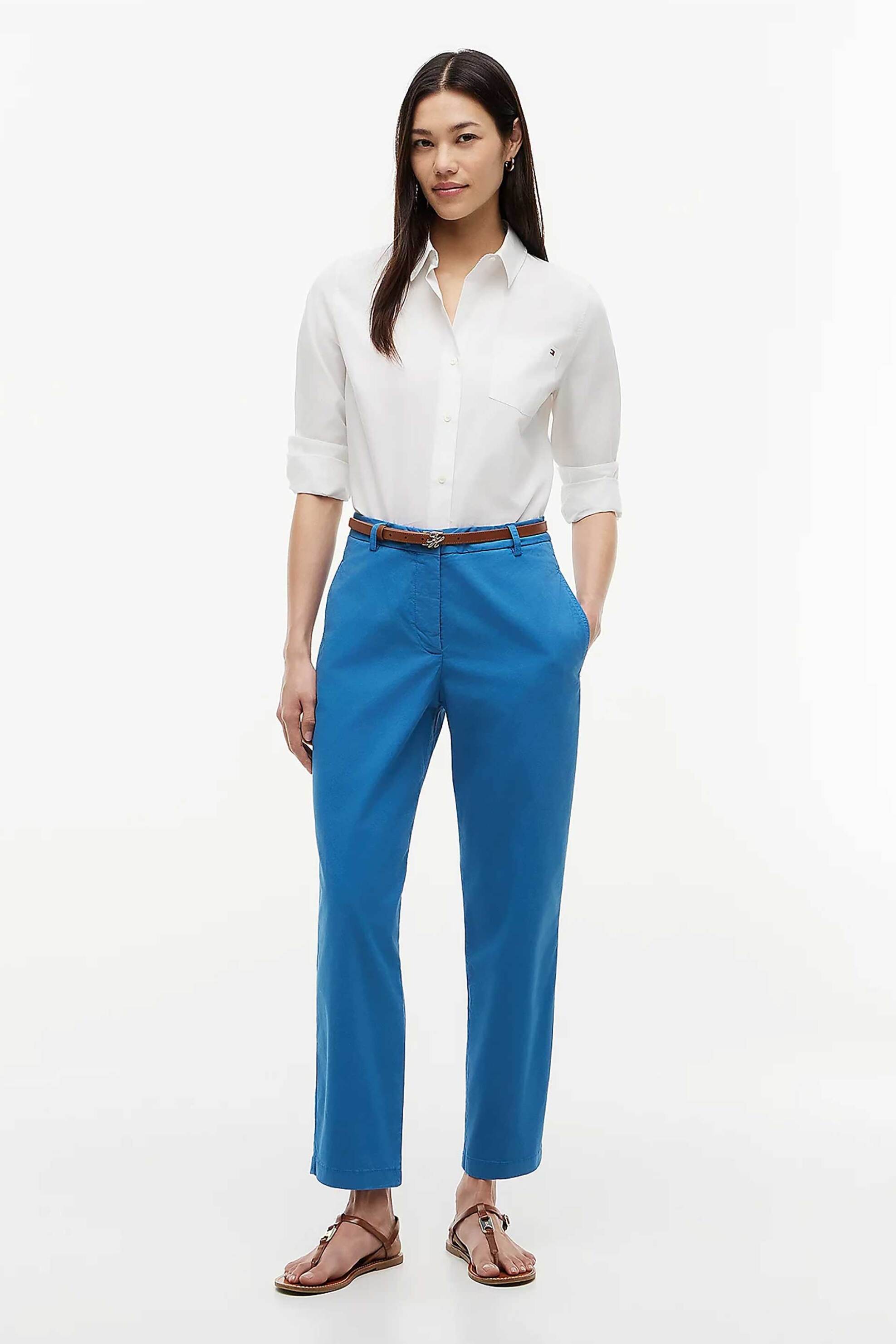 TOMMY HILFIGER Tommy Hilfiger γυναικείο παντελόνι chino Slim Straight Fit - WW0WW49647 Μπλε