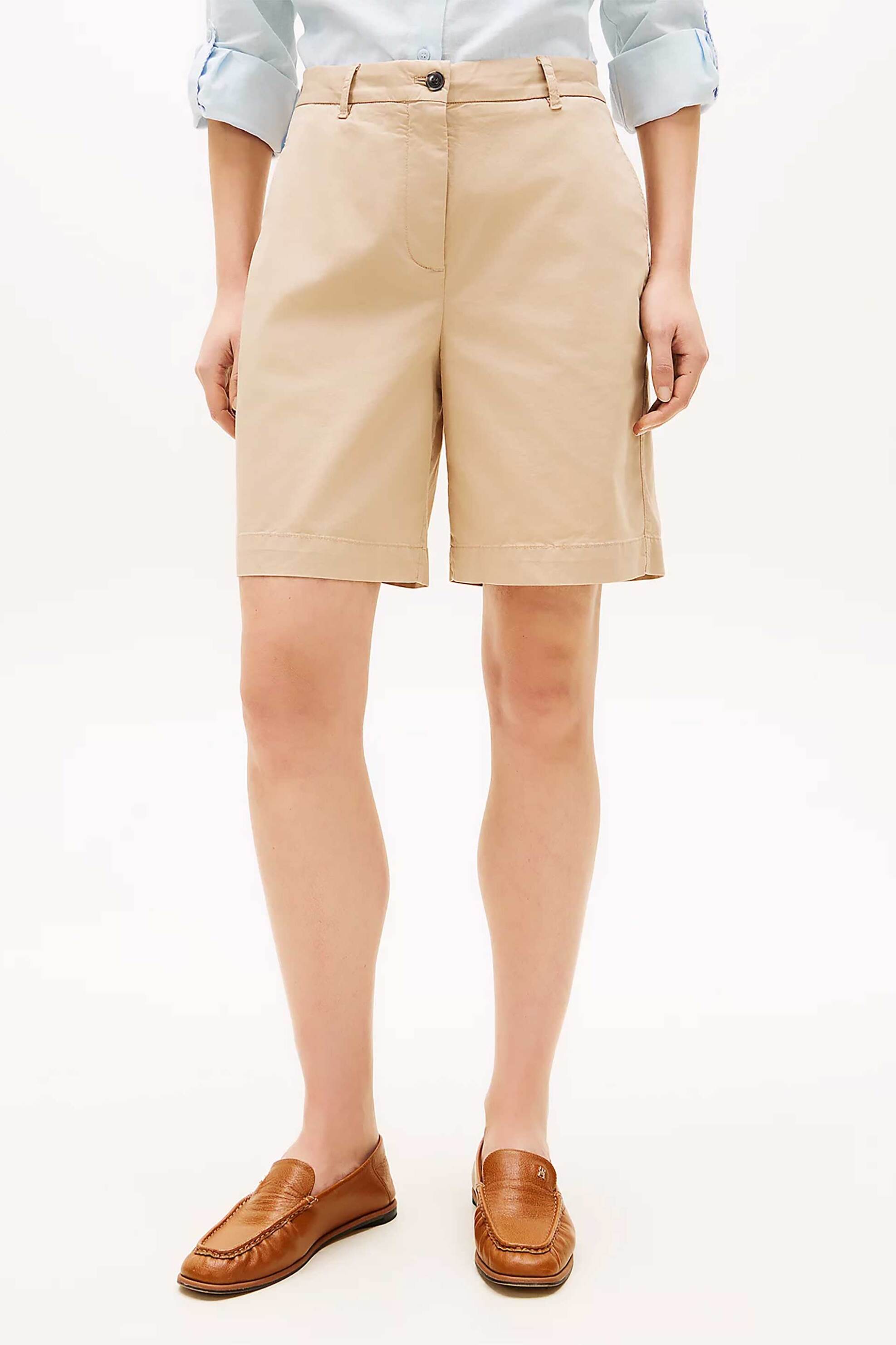 Tommy Hilfiger Γυναικεία Βερμούδα Chino Regular Fit - Ww0Ww49648 Μπεζ