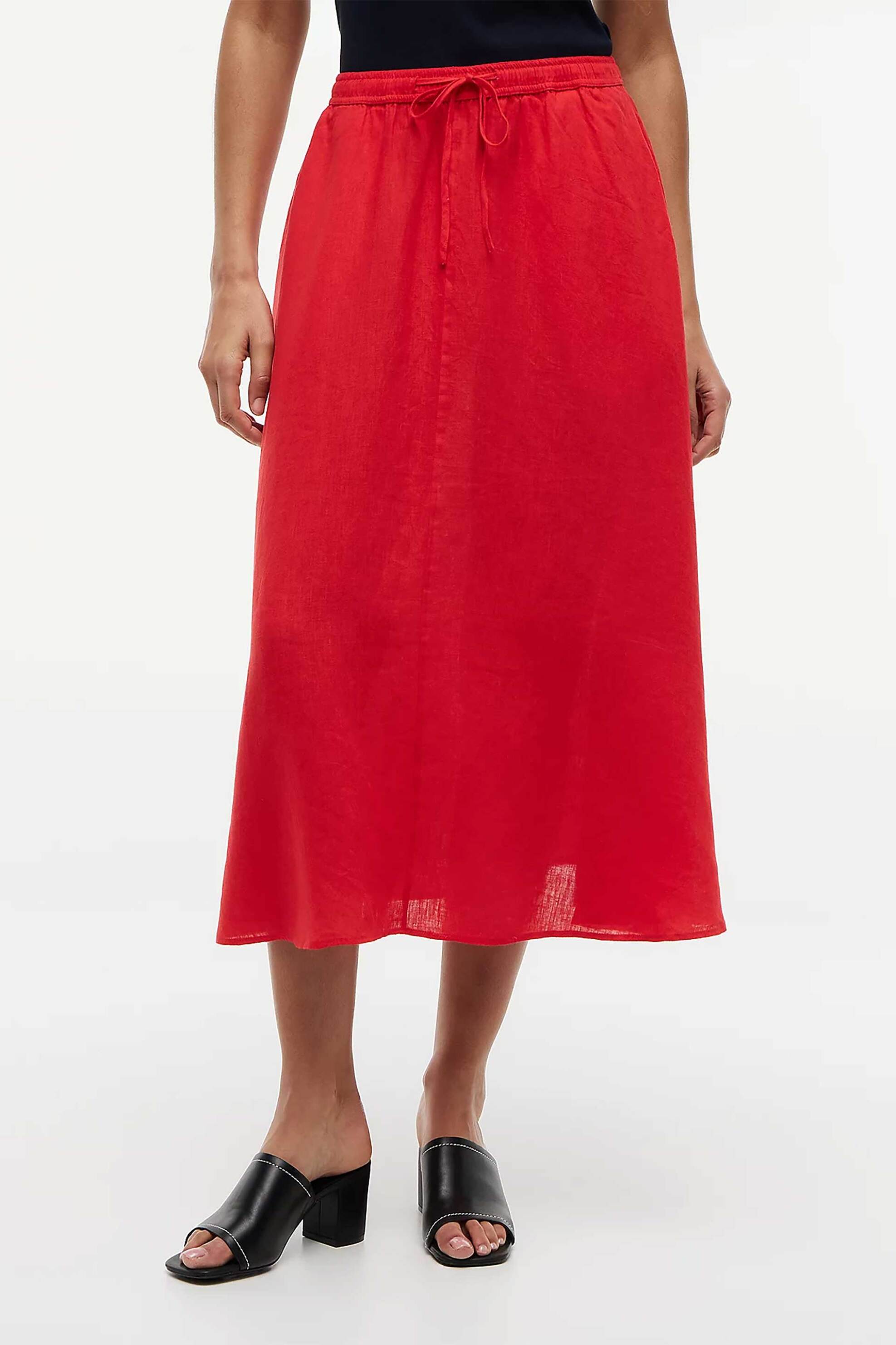 TOMMY HILFIGER Tommy Hilfiger γυναικεία λινή midi φούστα A-line - WW0WW50753 Κόκκινο - 2