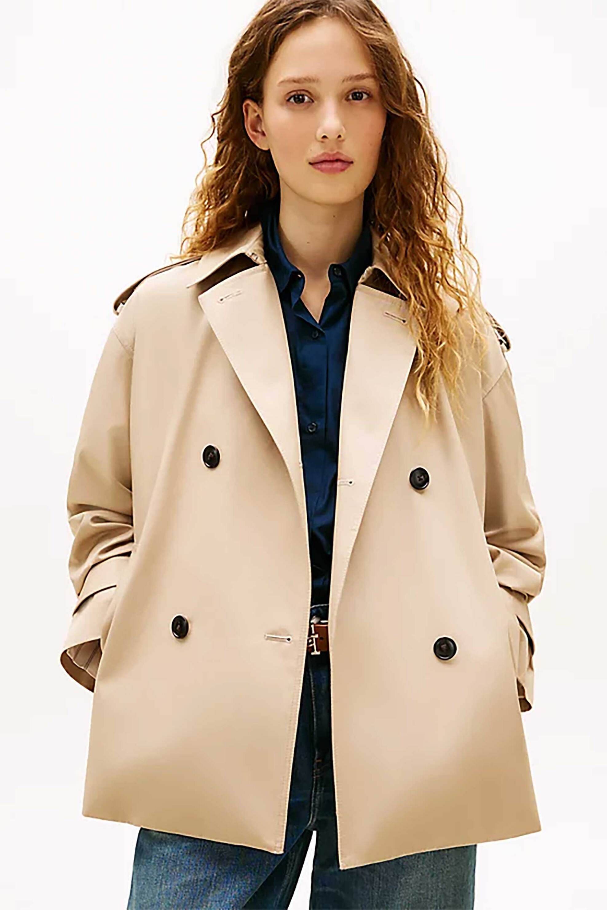 TOMMY HILFIGER Tommy Hilfiger γυναικεία κοντή καπαρντίνα με ζώνη - WW0WW49586 Μπεζ