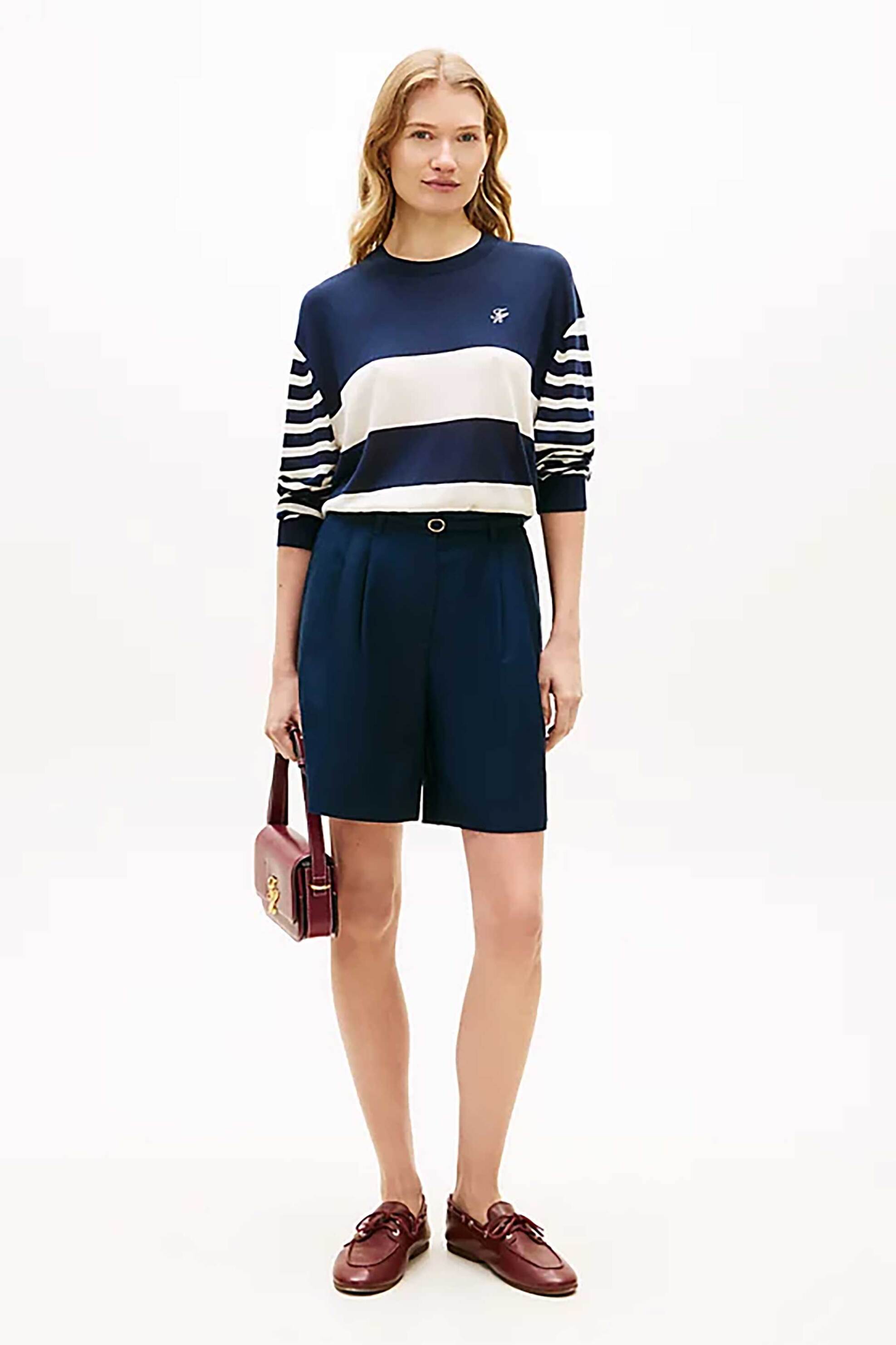 TOMMY HILFIGER Tommy Hilfiger γυναικείο πουλόβερ με ριγέ σχέδιο και κεντημένο logo Regular Fit - WW0WW48501 Σκούρο Μπλε - 2