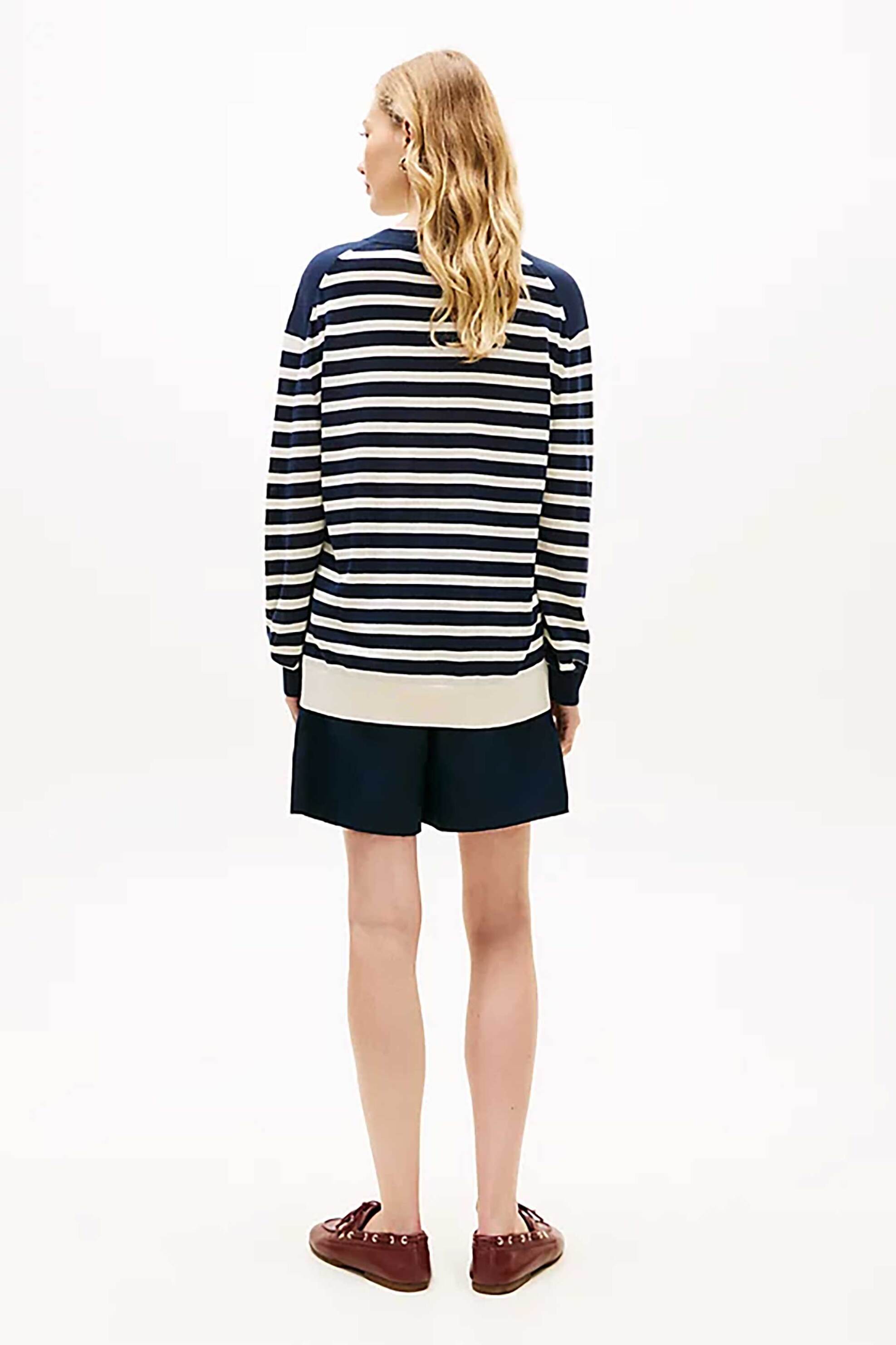 TOMMY HILFIGER Tommy Hilfiger γυναικείο πουλόβερ με ριγέ σχέδιο και κεντημένο logo Regular Fit - WW0WW48501 Σκούρο Μπλε - 3