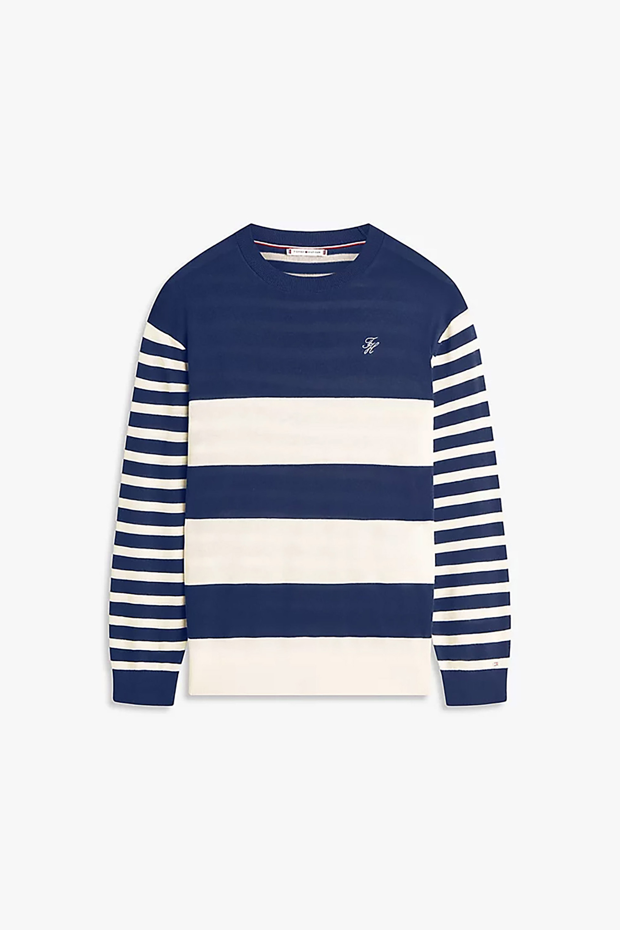 Tommy Hilfiger Γυναικείο Πουλόβερ με Ριγέ Σχέδιο Και Κεντημένο Logo Regular Fit - Ww0Ww48501 Σκούρο Μπλε
