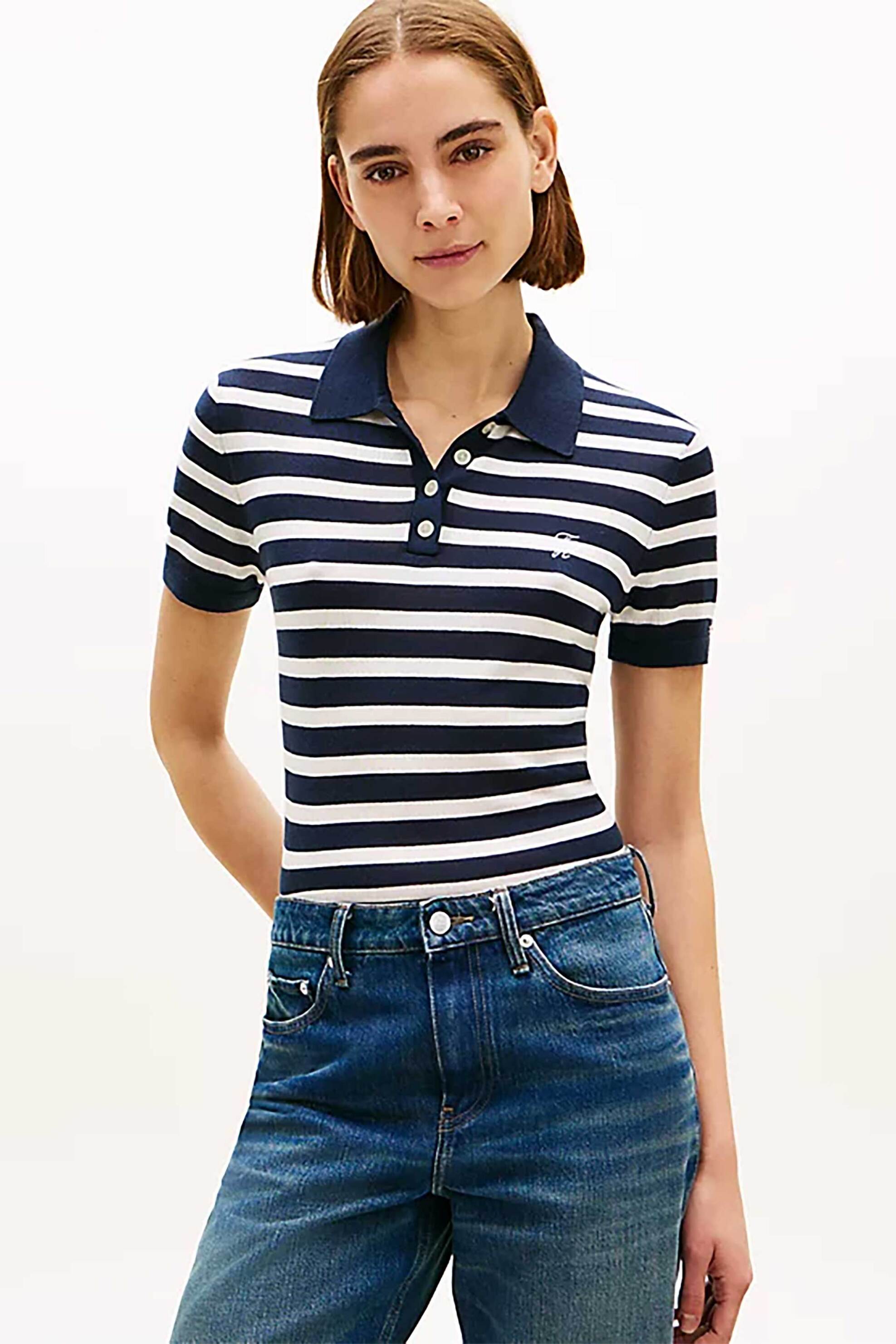 TOMMY HILFIGER Tommy Hilfiger γυναικεία μπλούζα πόλο με κεντημένο logo Regular Fit - WW0WW48503 Μπλε Σκούρο