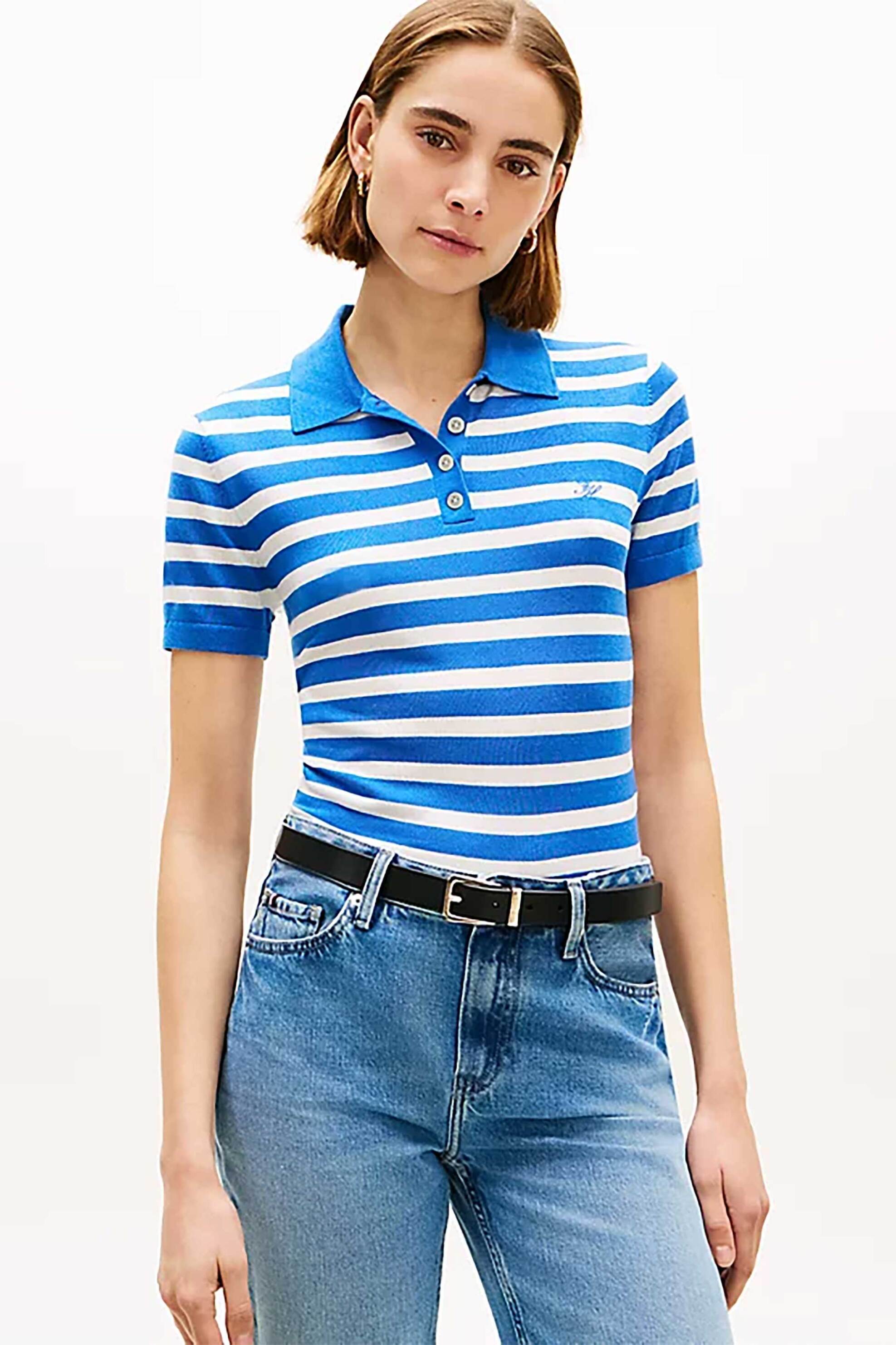 TOMMY HILFIGER Tommy Hilfiger γυναικεία μπλούζα πόλο με κεντημένο logo Regular Fit - WW0WW48503 Μπλε