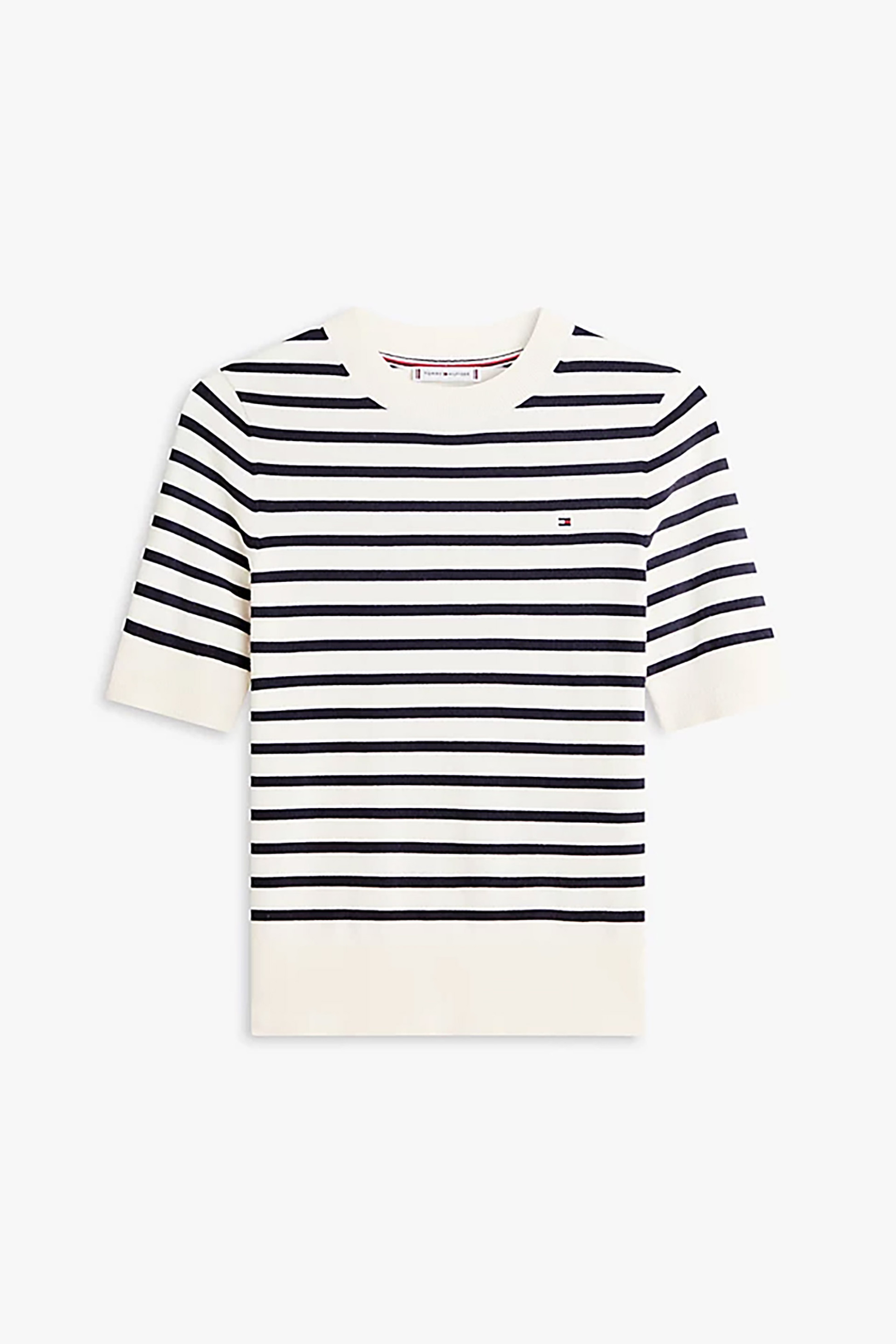 Tommy Hilfiger Γυναικείο Πουλόβερ με Ριγέ Σχέδιο Και Κεντημένο Logo Regular Fit - Ww0Ww49705 Ασπρόμαυρο