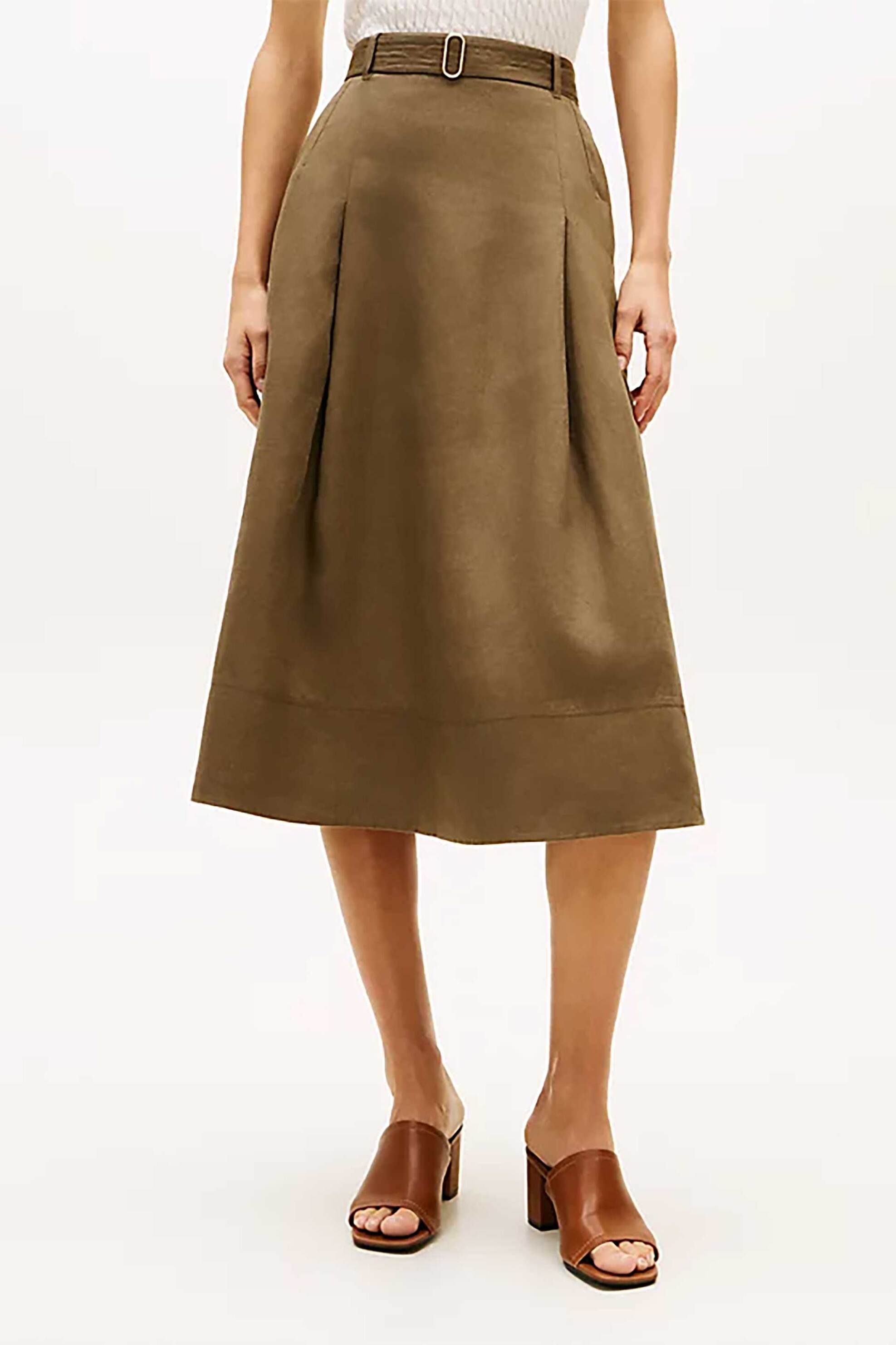 TOMMY HILFIGER Tommy Hilfiger γυναικεία midi φούστα με ζώνη A-line - WW0WW49651 Λαδί - 2